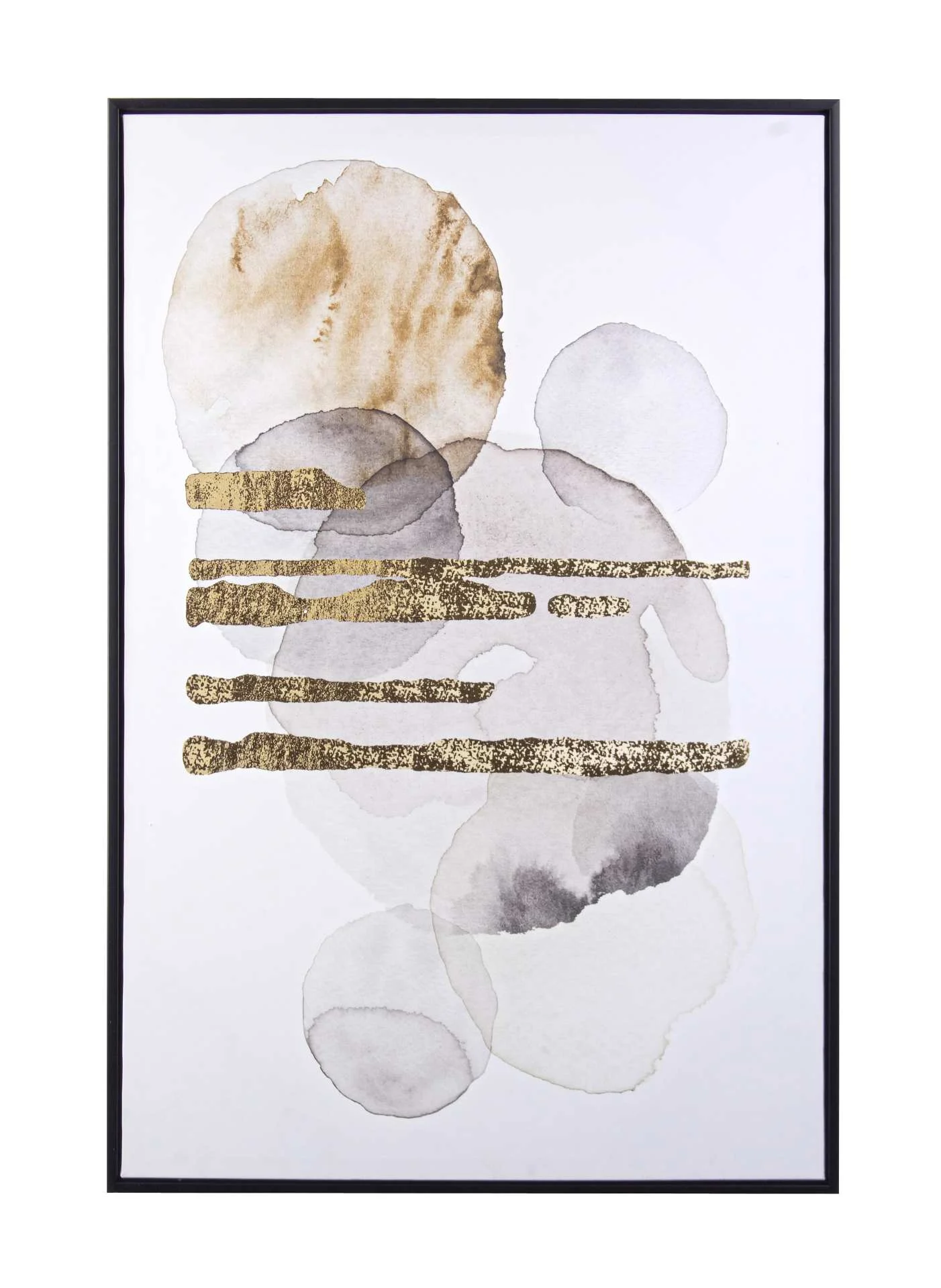 Bild Aquarell auf Leinwand, modern, weiß und gold, mit MDF-Holzrahmen, Hochformat, 60x90 cm