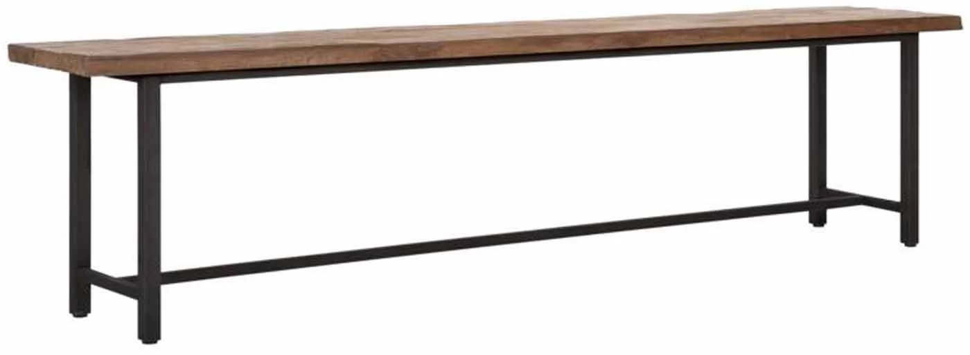 Sitzbank Beam aus recyceltem Teakholz, Industrial Design, naturfarben, Metallgestell schwarz, 190 cm - Must Living