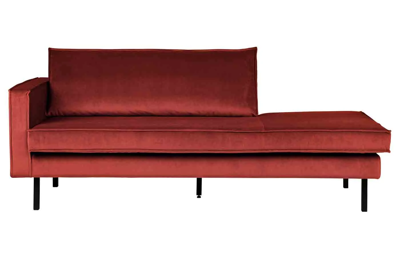 Daybed Recamiere Rodeo aus Samt, modern links, Kastanien-Rot, Metallgestell