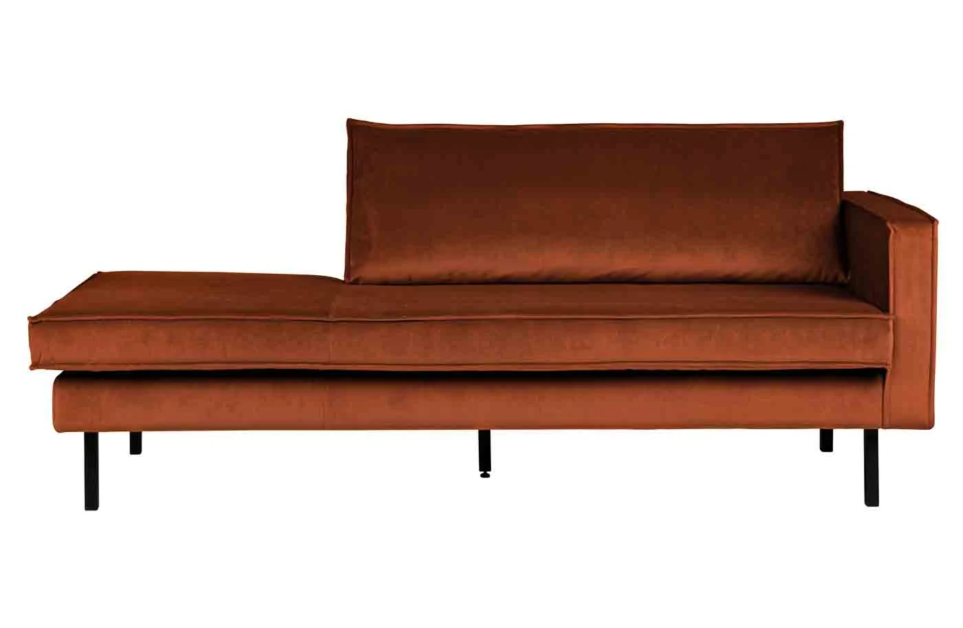 Daybed Recamiere Rodeo Samt, modern und gepolstert, rechts, Farbe Rost, elegantes Design - Woood