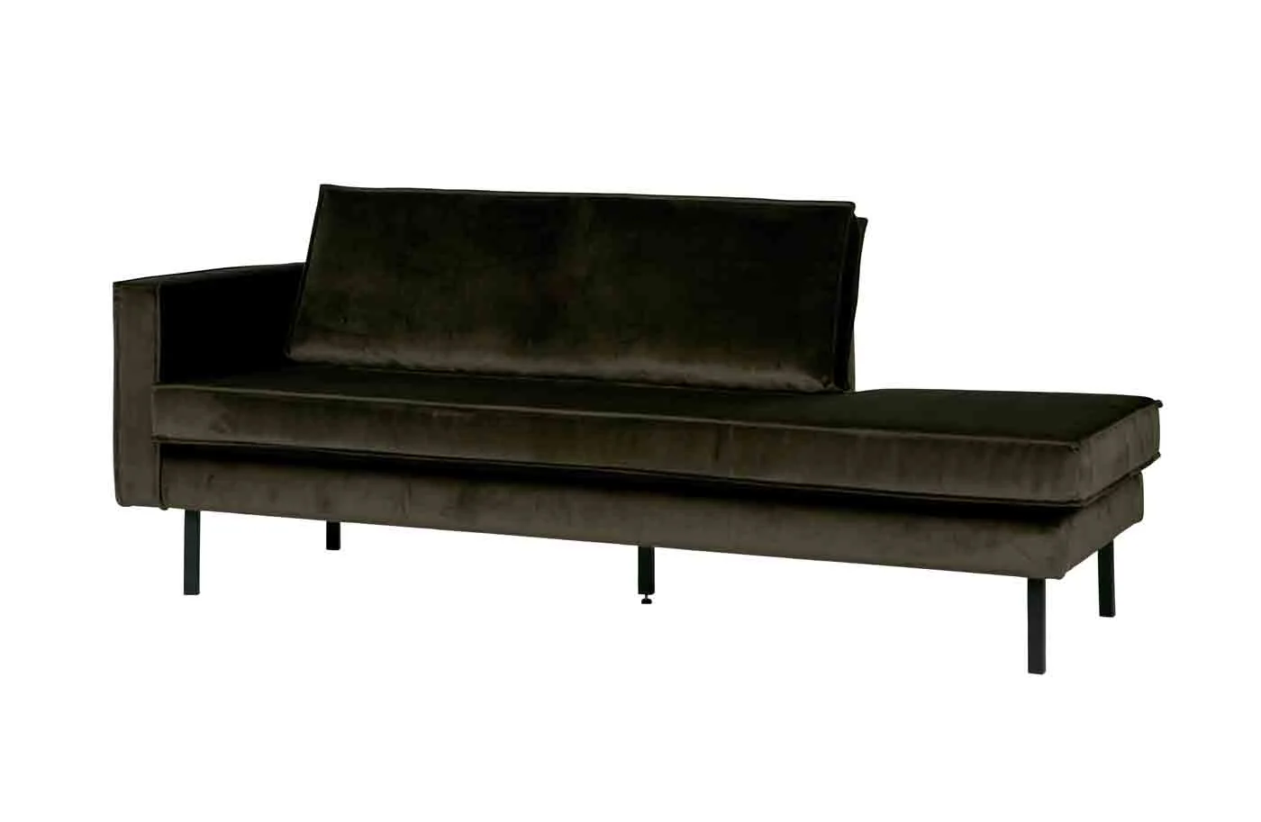 Daybed Recamiere Rodeo Samt, modern mit Armlehne links, dunkelgrün, bequem gepolstert - Woood