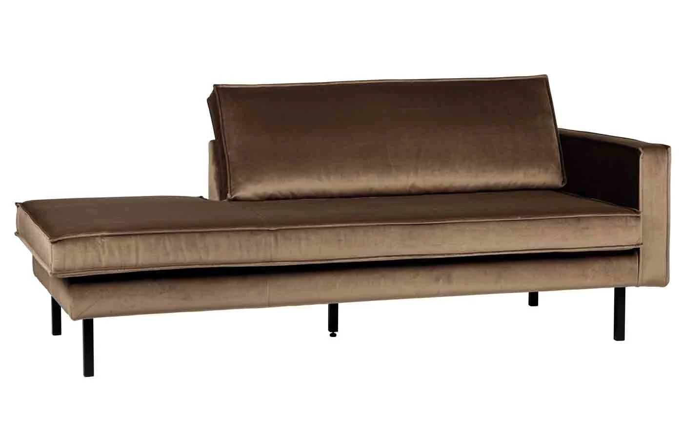 Daybed Recamiere Rodeo Samt, modern und gepolstert, rechts, taupe, mit elegantem Metallgestell - Woood