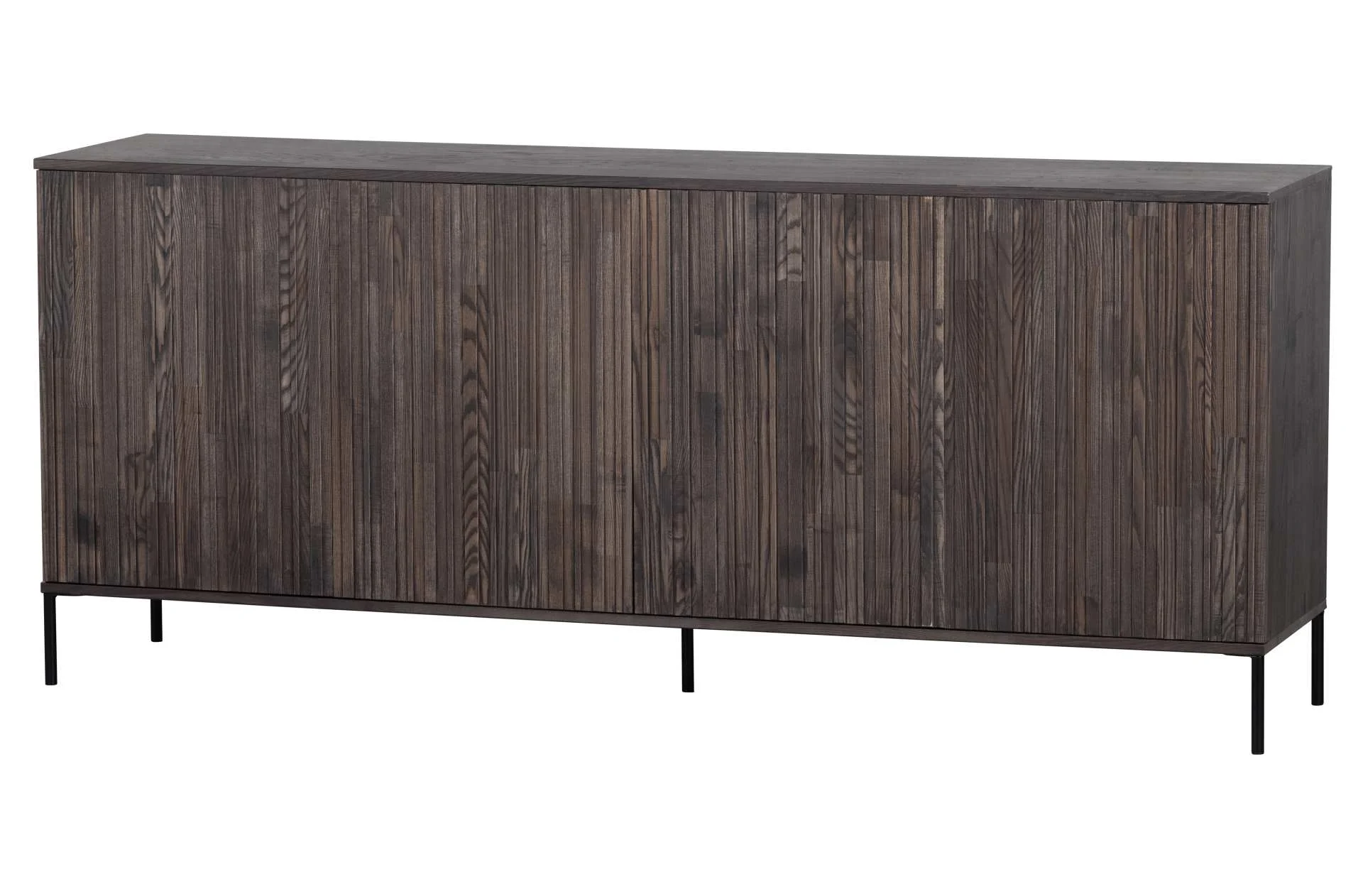 Sideboard Gravure aus Eschenholz, modernes Design, Espresso Braun, Push-to-Open Türen