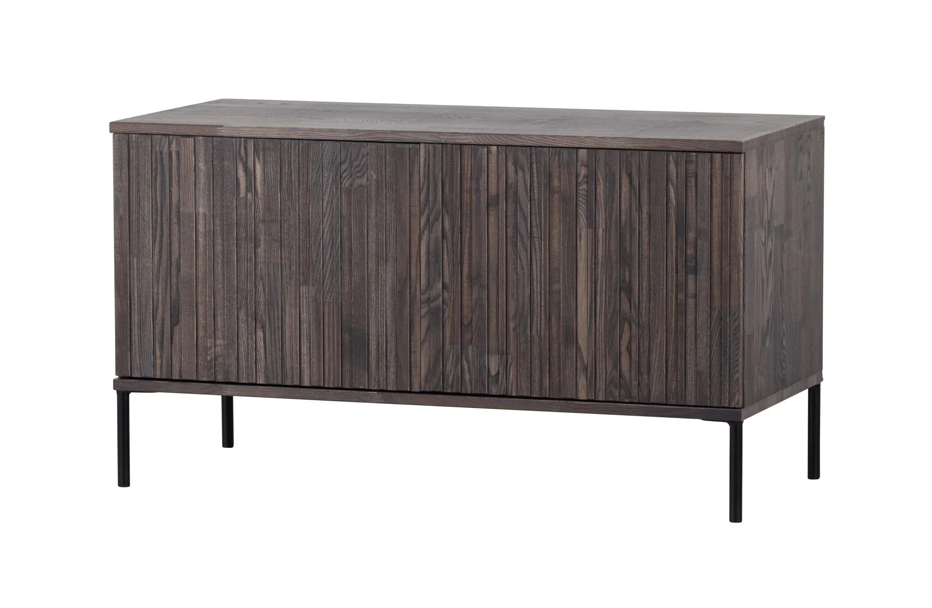TV Board Gravure aus Eschenholz, modern mit Linienmuster, Espresso, 100 cm breit - Woood