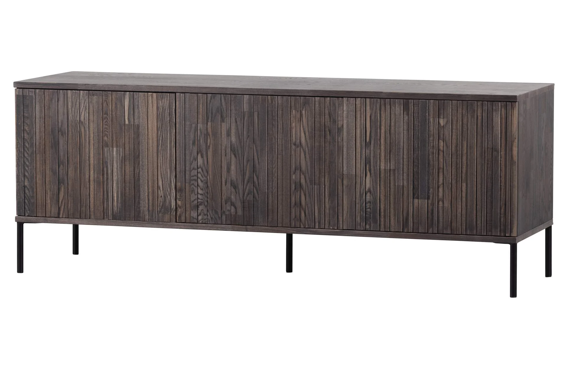 TV Board Gravure aus Eschenholz, modernes Design mit Linienmuster, Espresso, 150 cm breit - Woood