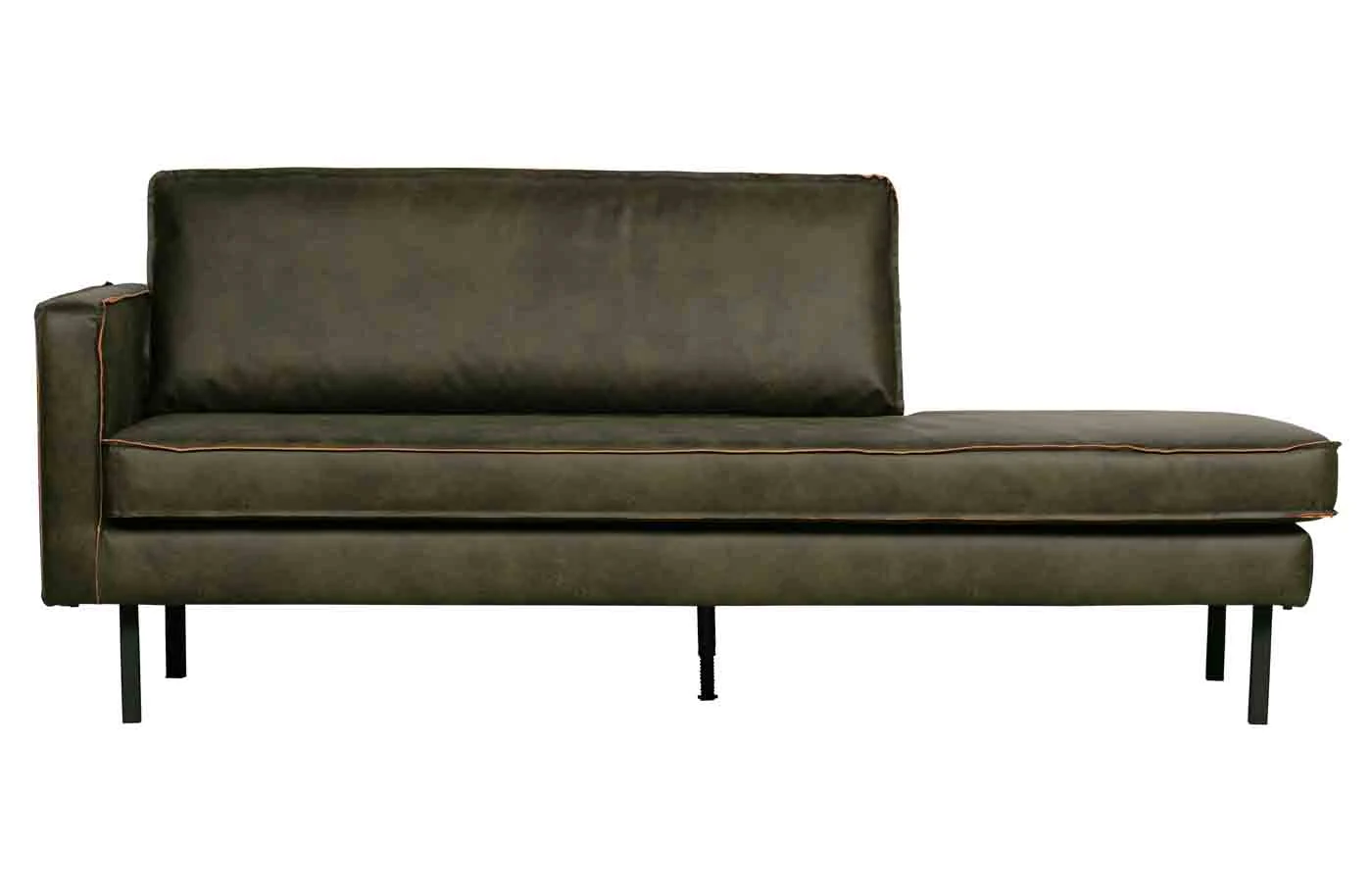 Daybed Rodeo Lederoptik, modernes Design mit Armlehne links, grün Army, nachhaltige Materialwahl - Woood