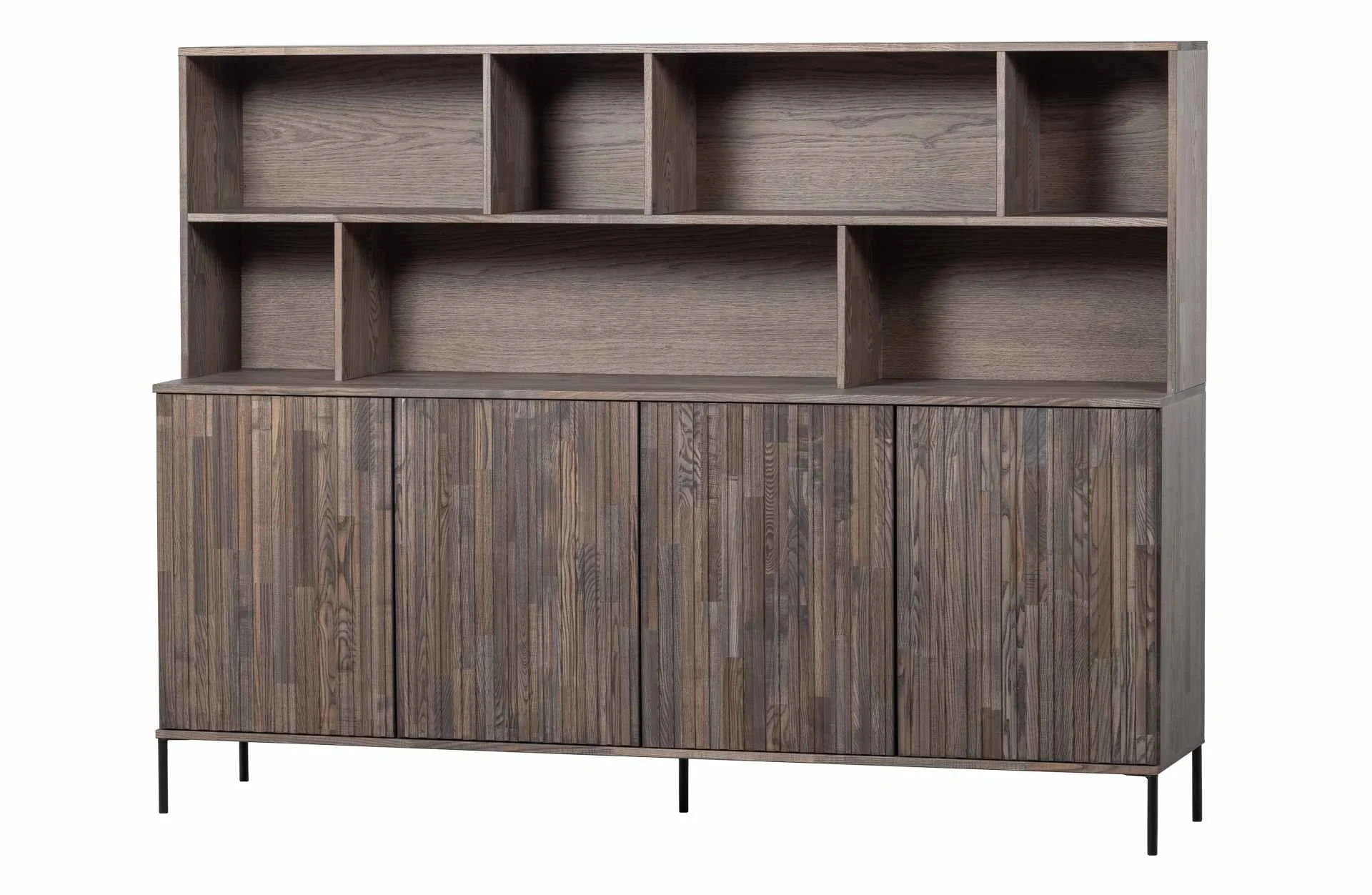 Wandschrank Gravure aus Eschenholz, modern skandinavisch, Espresso, Push-to-Open, höhenverstellbare Fächer