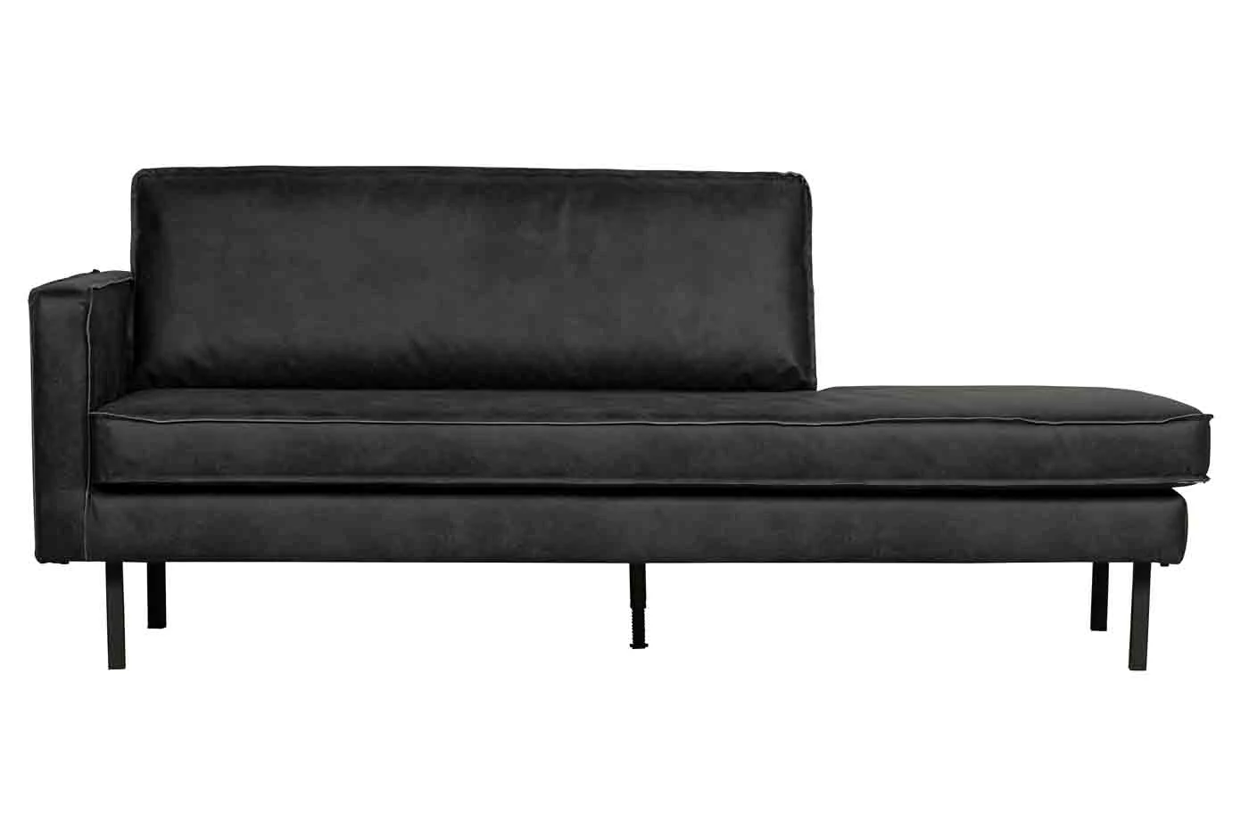 Daybed Recamiere Rodeo, Lederoptik links, modern gepolstert, schwarz, Metallgestell - Woood