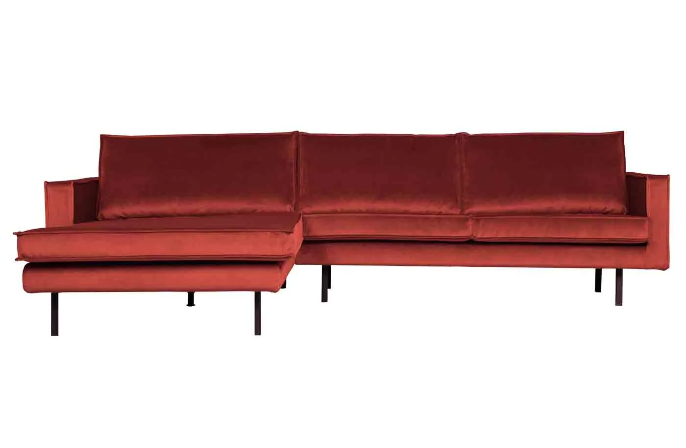Ecksofa Rodeo Chaiselongue aus Samt, modern und linksseitig, kastanien-rot, hochwertige Polsterung