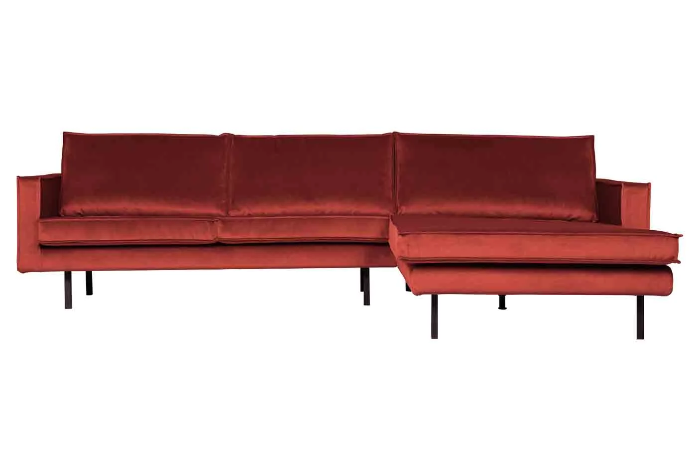 Ecksofa Rodeo Chaiselongue Samt, modern, rechts, kastanien-rot, elegante Textur