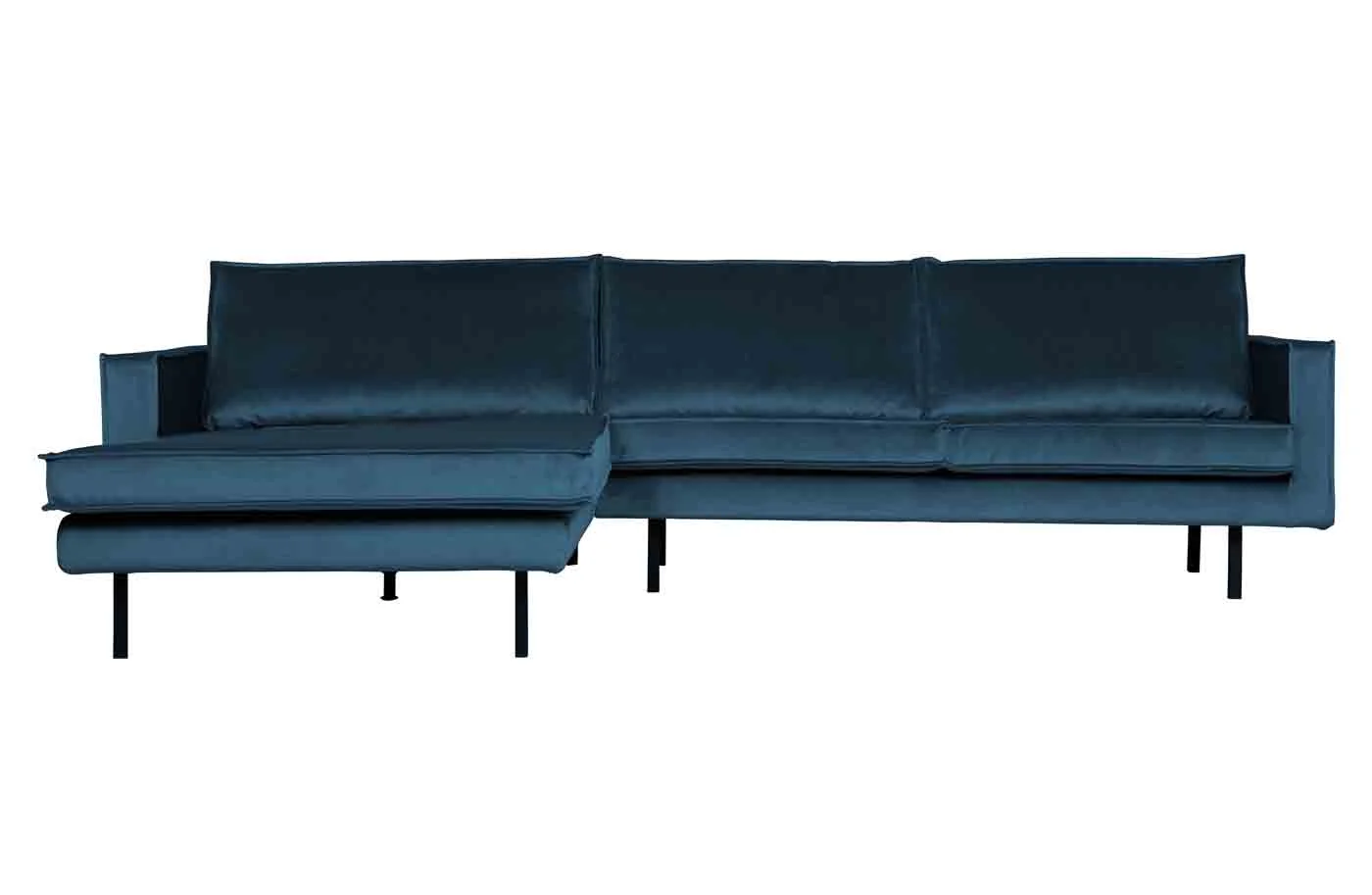 Ecksofa Rodeo Samt, moderne Chaiselongue links, blau, elegantes Design, bequem für 3-4 Personen