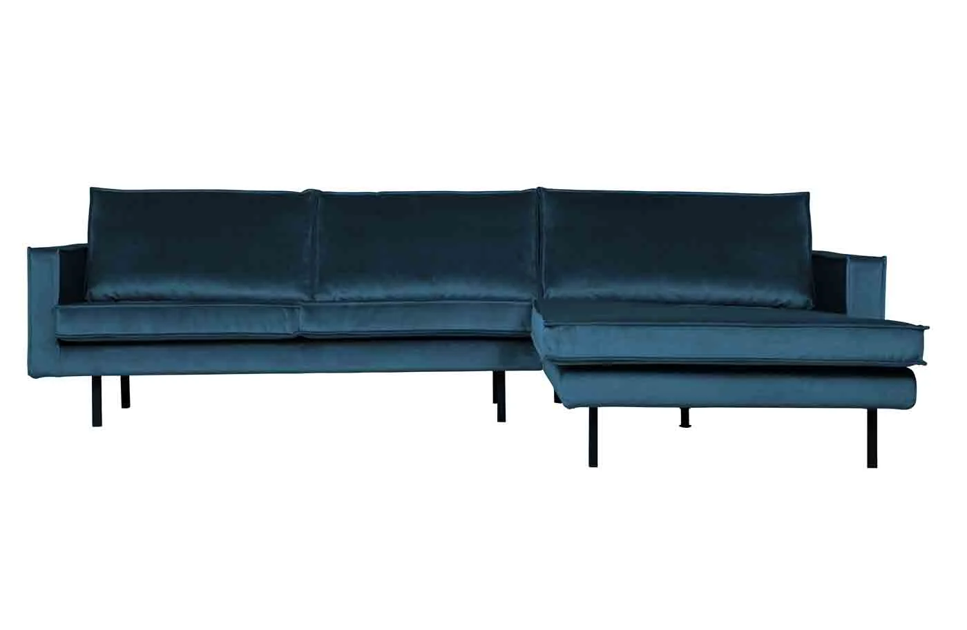 Ecksofa Rodeo Chaiselongue Samt, modern und komfortabel, rechts, blau, weiche Polsterung - Woood