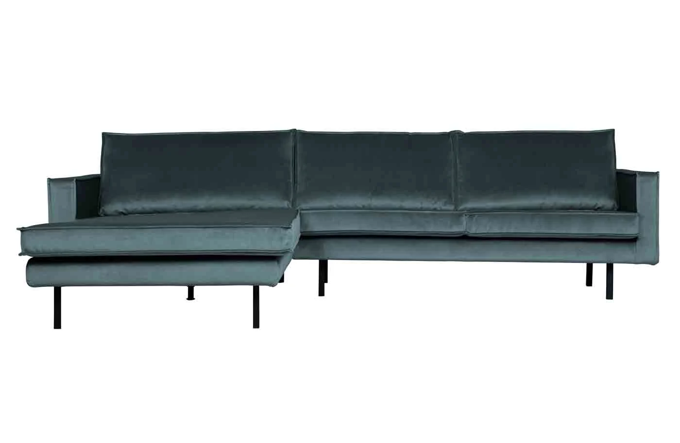 Ecksofa Rodeo Chaiselongue Samt, modern links, Teal Blau, eleganter Komfort für 3–4 Personen - Woood