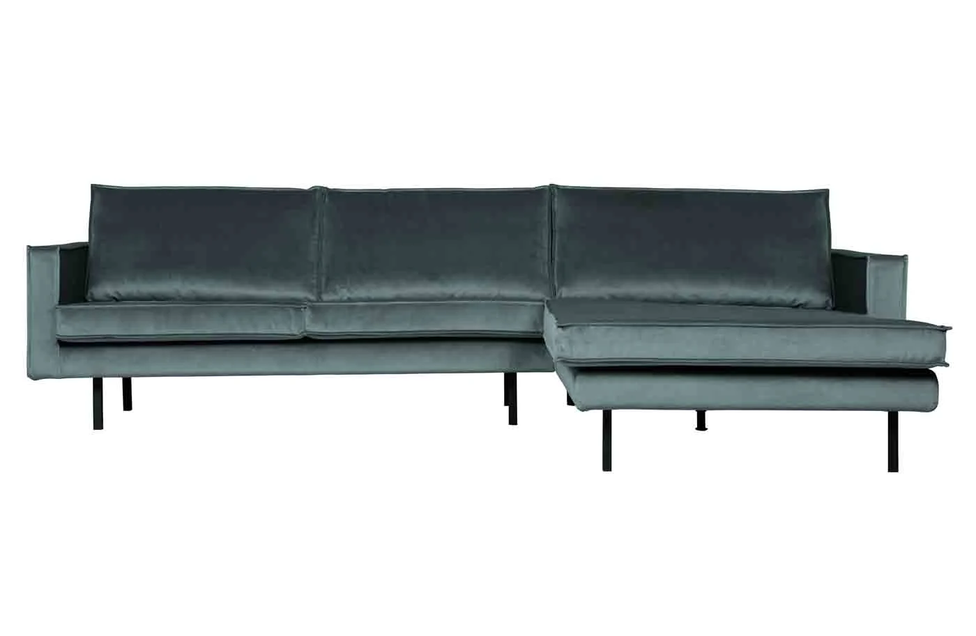 Ecksofa Rodeo Chaiselongue Samt, modern, rechts, Teal Blau, weiche Polsterung - Woood
