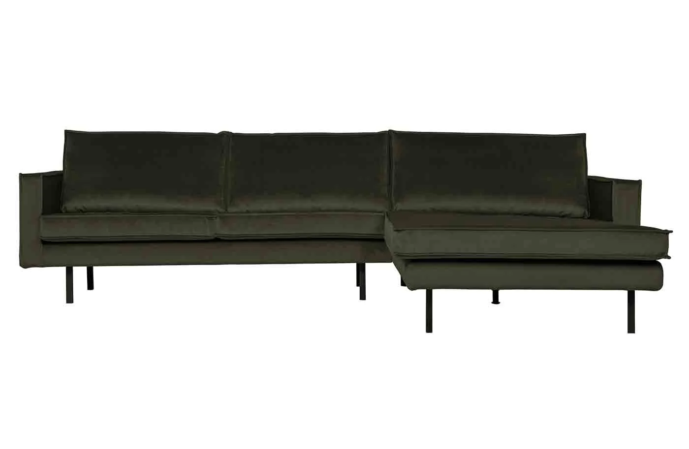 Ecksofa Rodeo Chaiselongue Samt, modern und elegant, rechts, dunkelgrün, komfortabel für 3–4 Personen - Woood