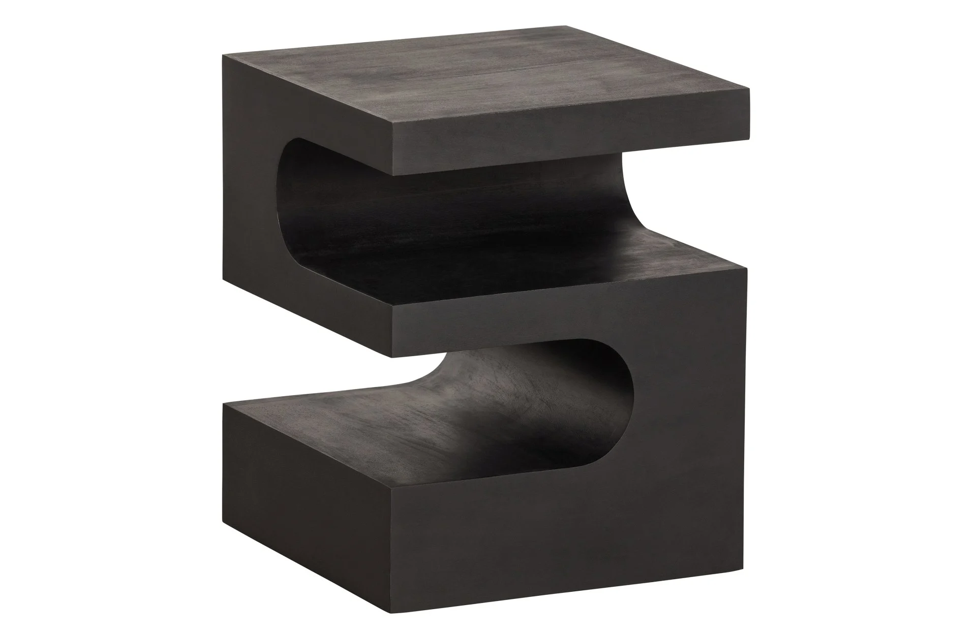 Beistelltisch Toma aus Mangoholz, modern, quadratisch, schwarz, 40 cm, mit zwei Fächern - Woood