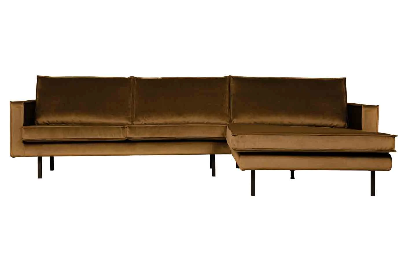 Ecksofa Rodeo Chaiselongue Samt, modern und bequem, rechts, honiggelb, mit elegantem Metallgestell - Woood