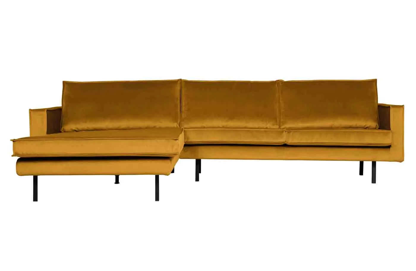 Ecksofa Rodeo Chaiselongue Samt, modern und komfortabel, links, ocker, für 3-4 Personen
