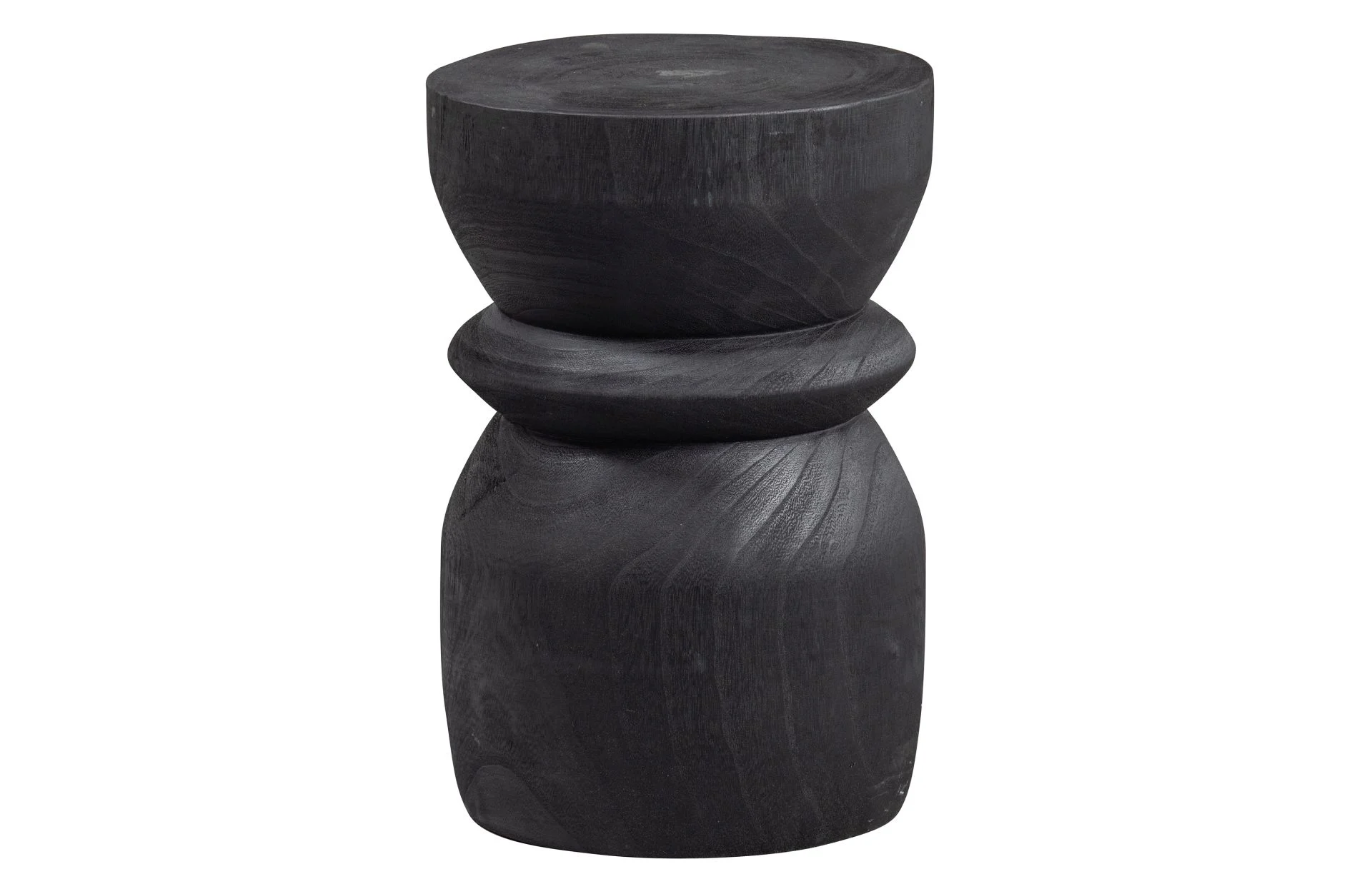 Hocker Bikkel aus Paulowniaholz, skandinavischer Stil, rund, schwarz, lackierte Oberfläche - Woood