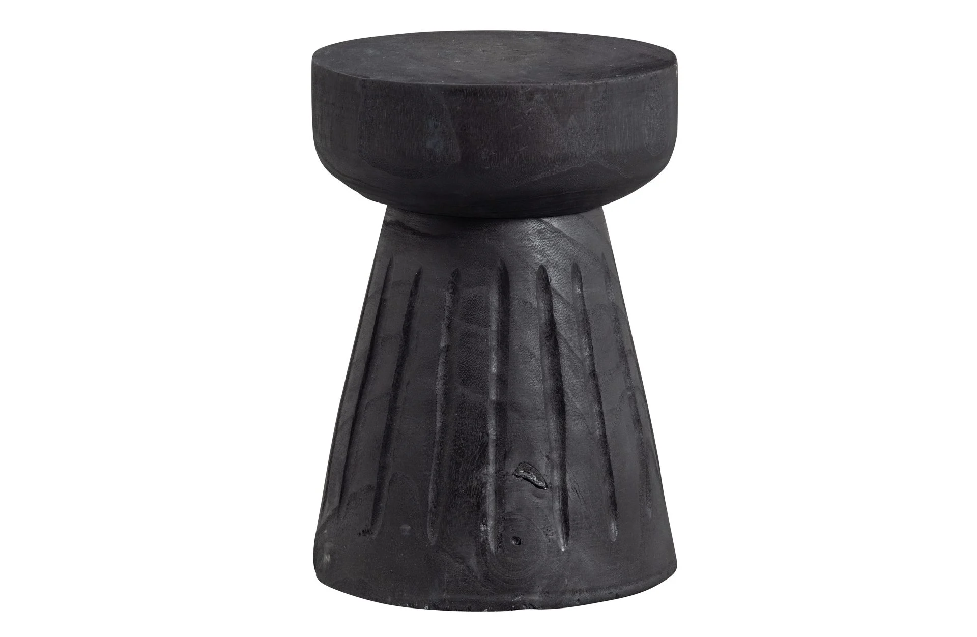 Hocker Borre aus Paulowniaholz, skandinavischer Stil, schwarz lackiert, rund, für Indoor - Woood