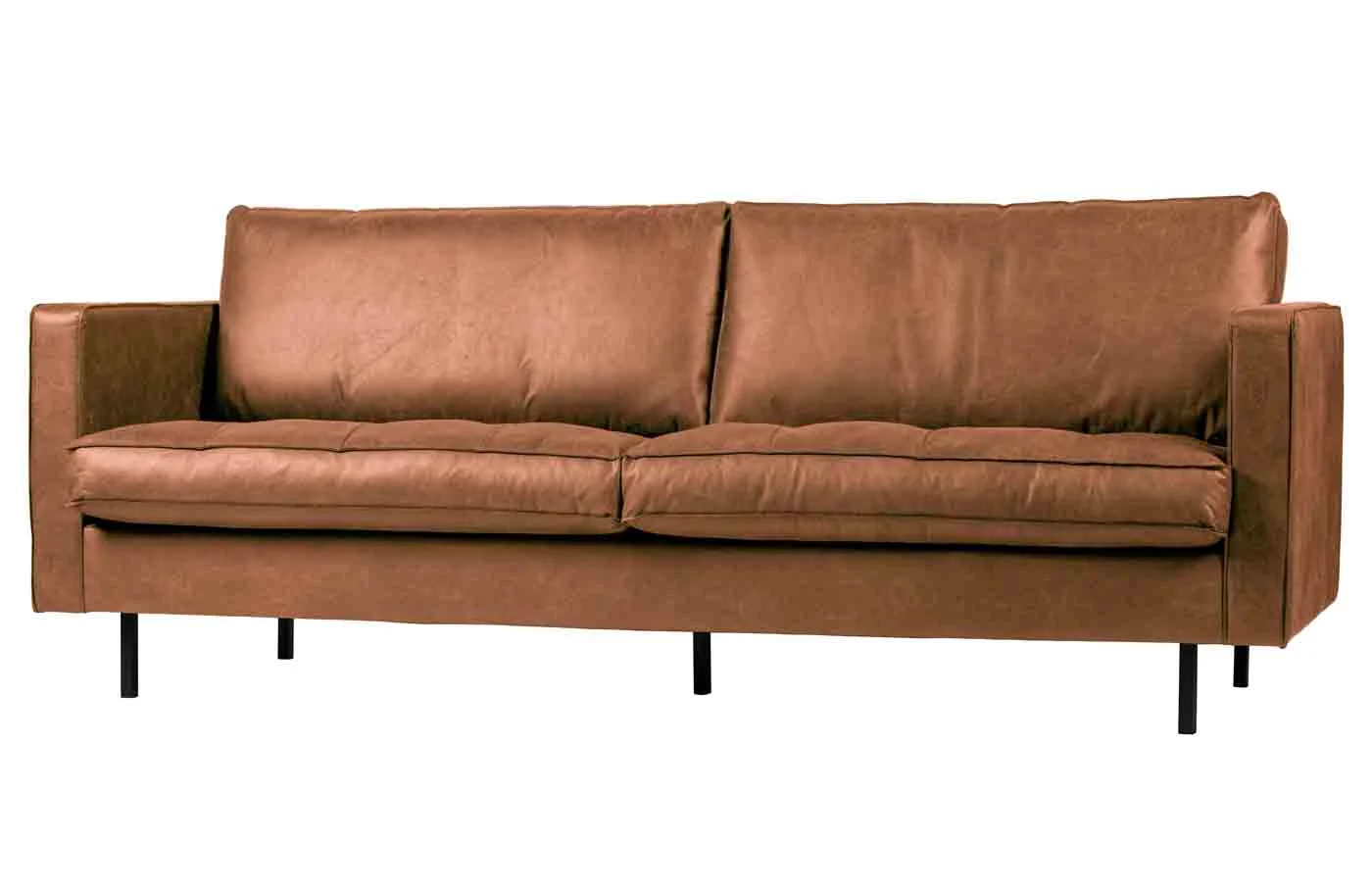 Sofa Rodeo Classic Lederoptik, modern klassisch, 2,5 Sitzer, cognacbraun, bequem gepolstert - Woood