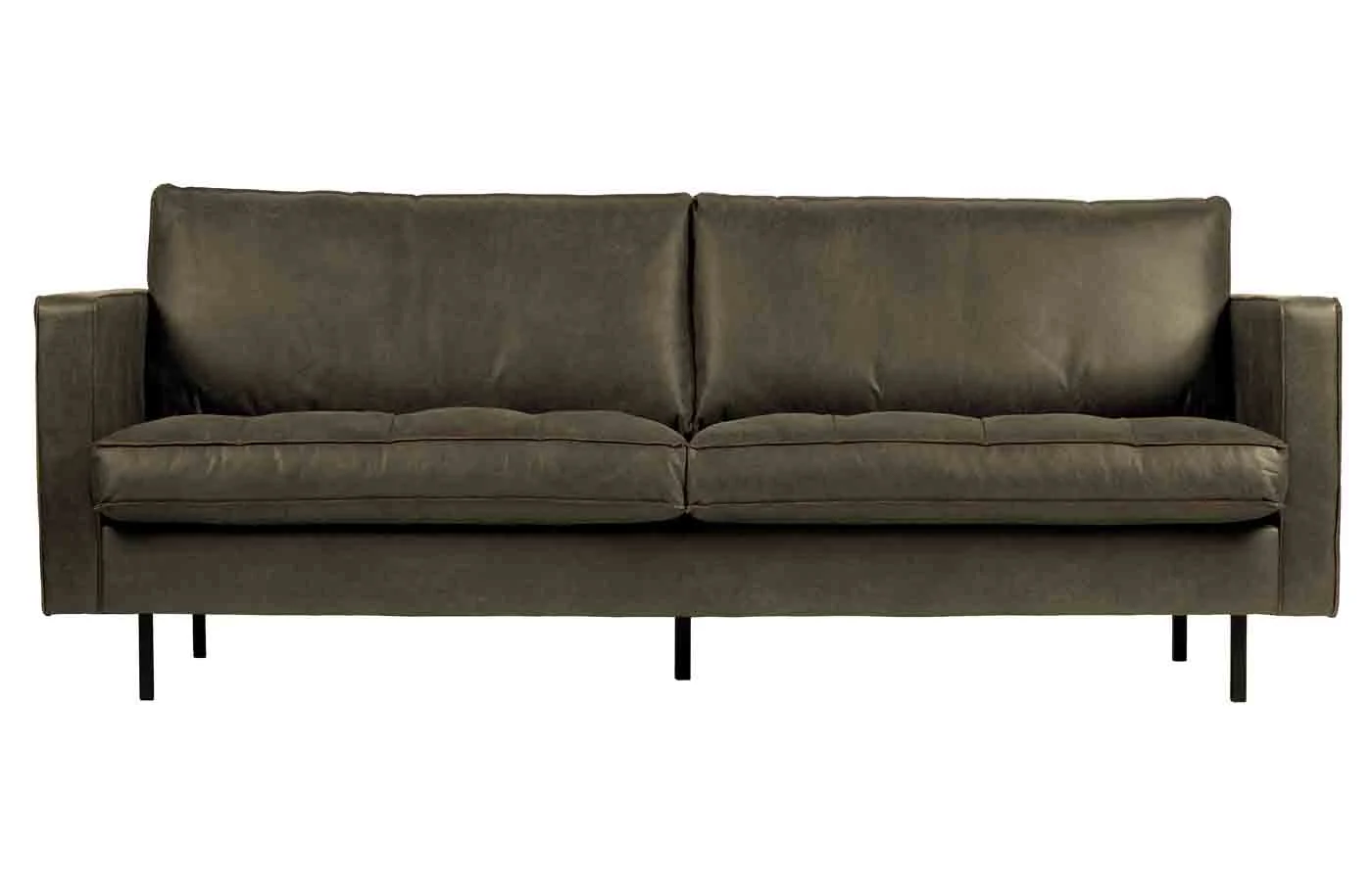 Sofa Rodeo Classic Lederoptik, modern klassisch, 2,5 Sitzer, grün Army, bequeme Polsterung - Woood