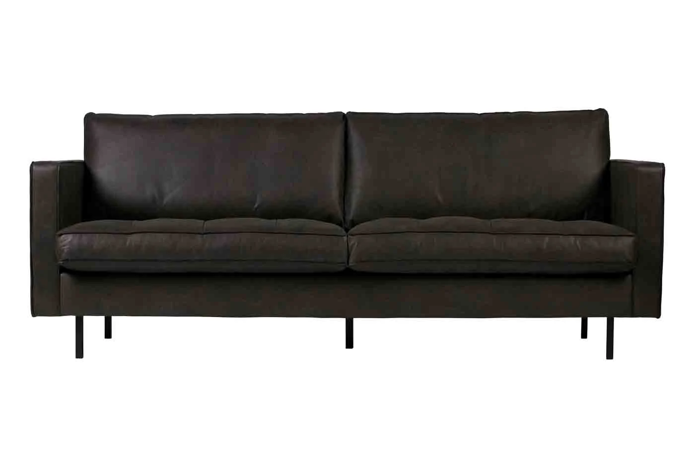 Sofa Rodeo Classic 2,5 Sitzer Lederoptik, modern klassisch, schwarz, bequeme Polsterung - Woood