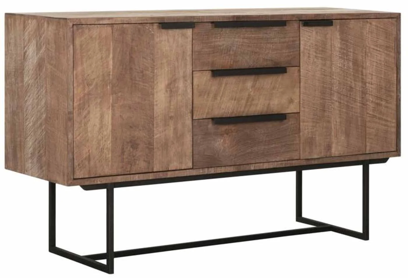 Sideboard Odeon Teak, massives Teakholz im Industrial Stil, natur, Metallgestell, 139x45x84 cm - dtp Home