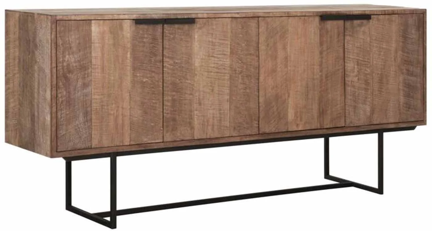 Sideboard Odeon Teak, Massivholz im Industrial Stil, natur, Metallgestell, 185x45x84 cm - dtp Home