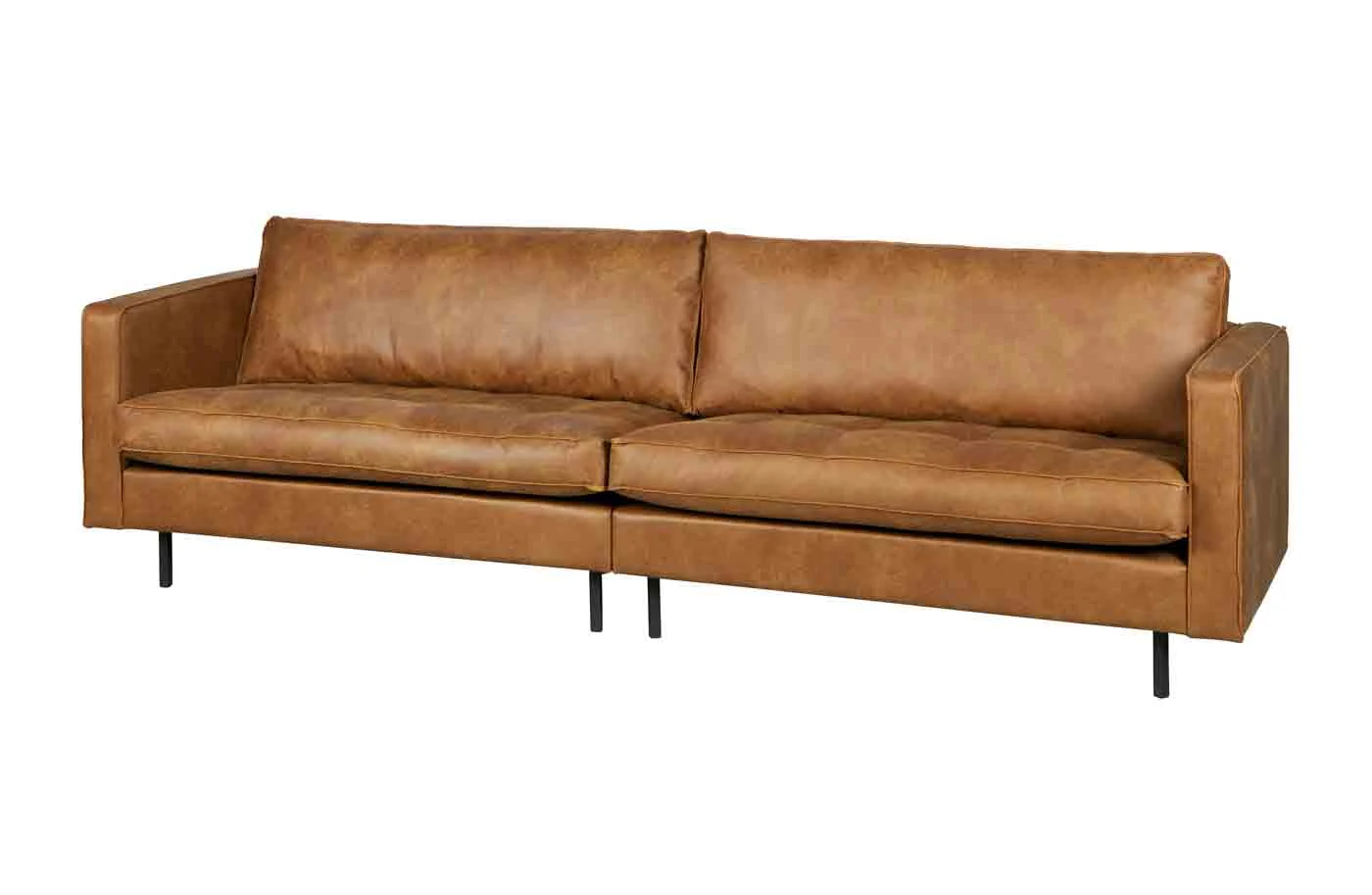 Sofa Rodeo Classic 3 Sitzer Lederoptik, modern klassisch, cognacbraun, komfortabel gepolstert - Woood
