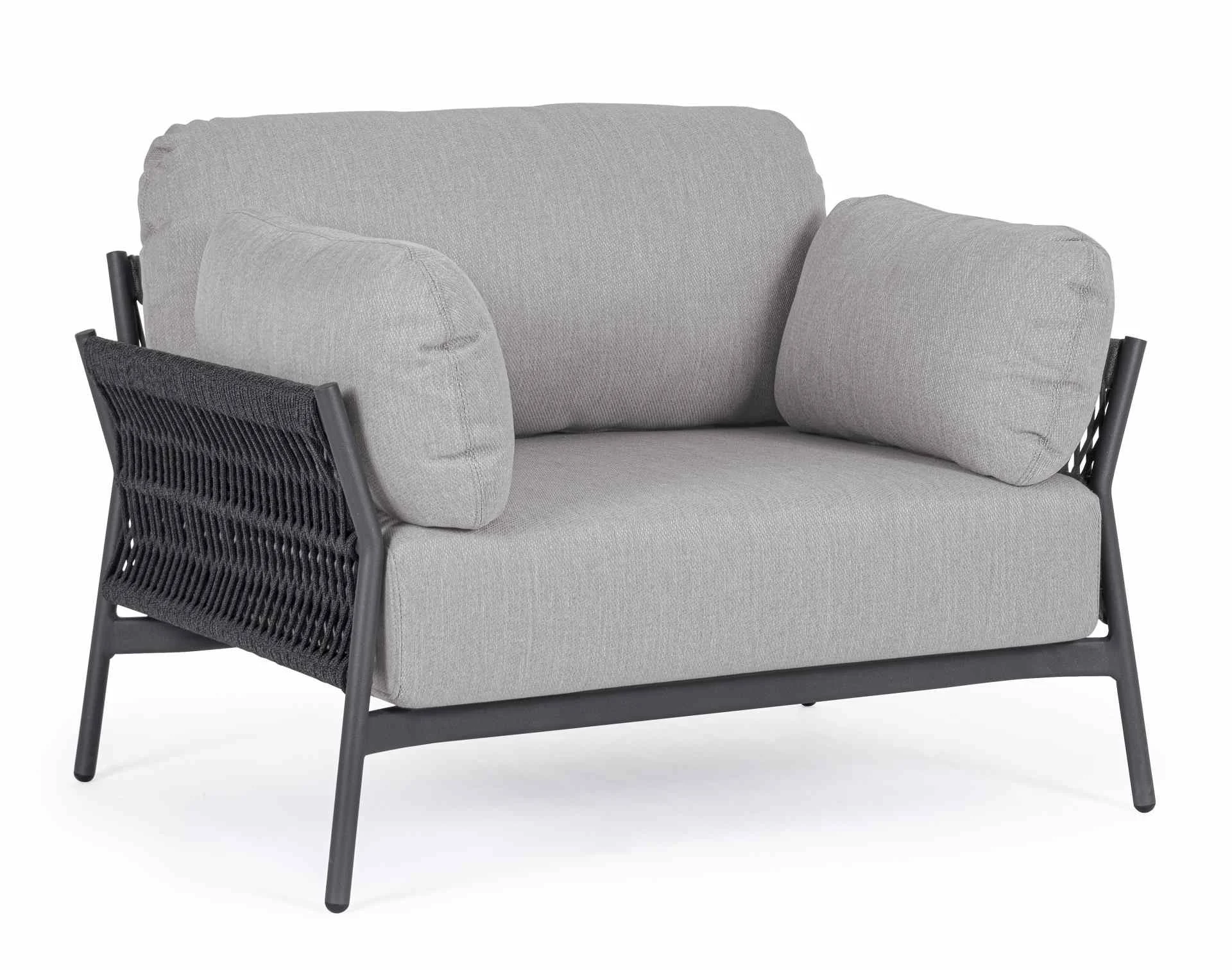 Gartensessel Pardis aus Aluminium, modern gepolstert, anthrazit, wetterfest für draußen - Bizzotto