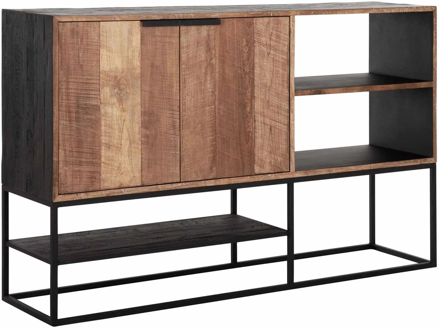 Sideboard Cosmo Teakholz, Industrial Style, natur, Metallgestell schwarz, 160 cm breit - dtp Home