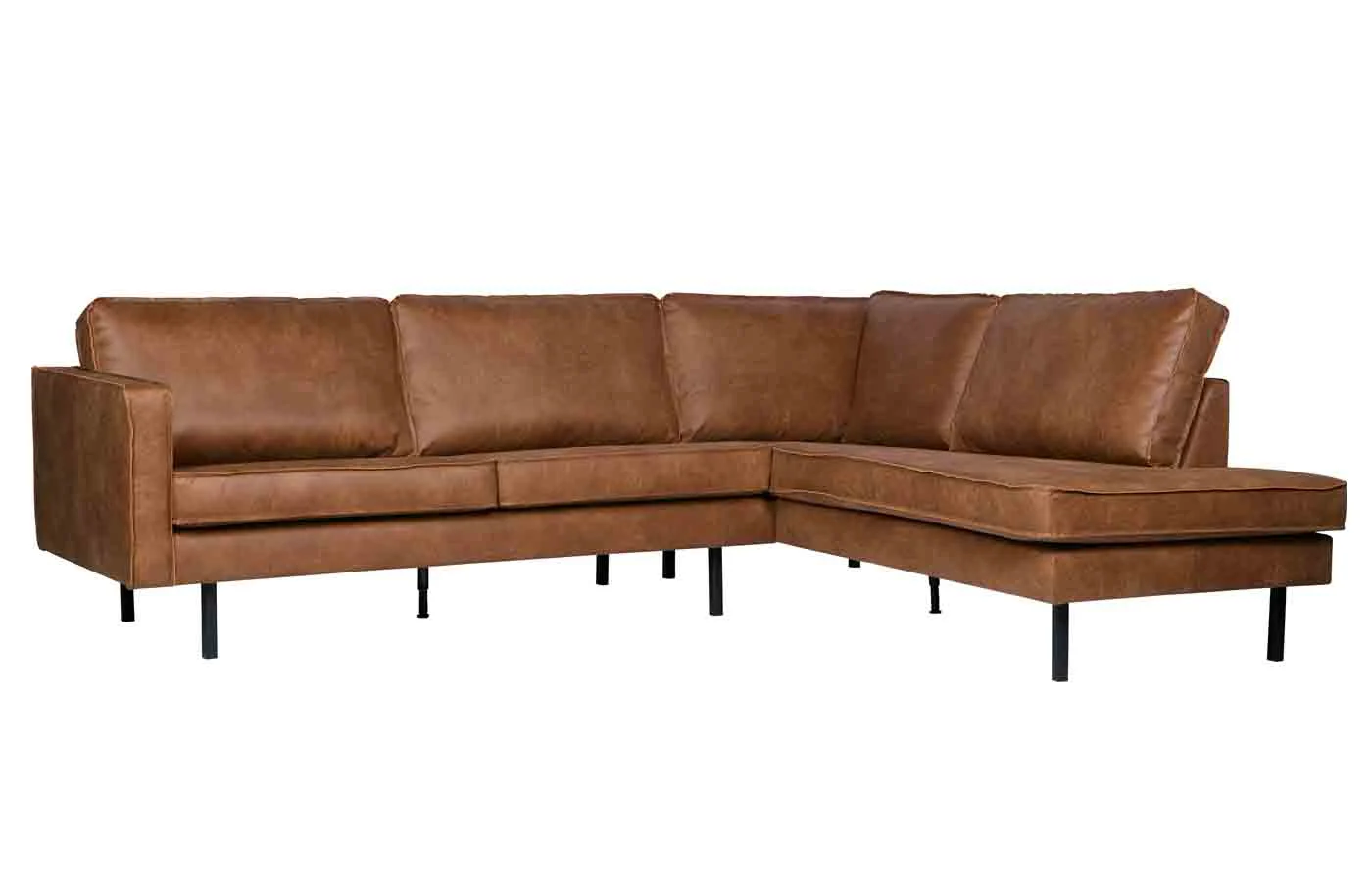 Ecksofa Rodeo Lederoptik, klassisch und modern, rechts, cognacfarben, für 4–5 Personen - Woood