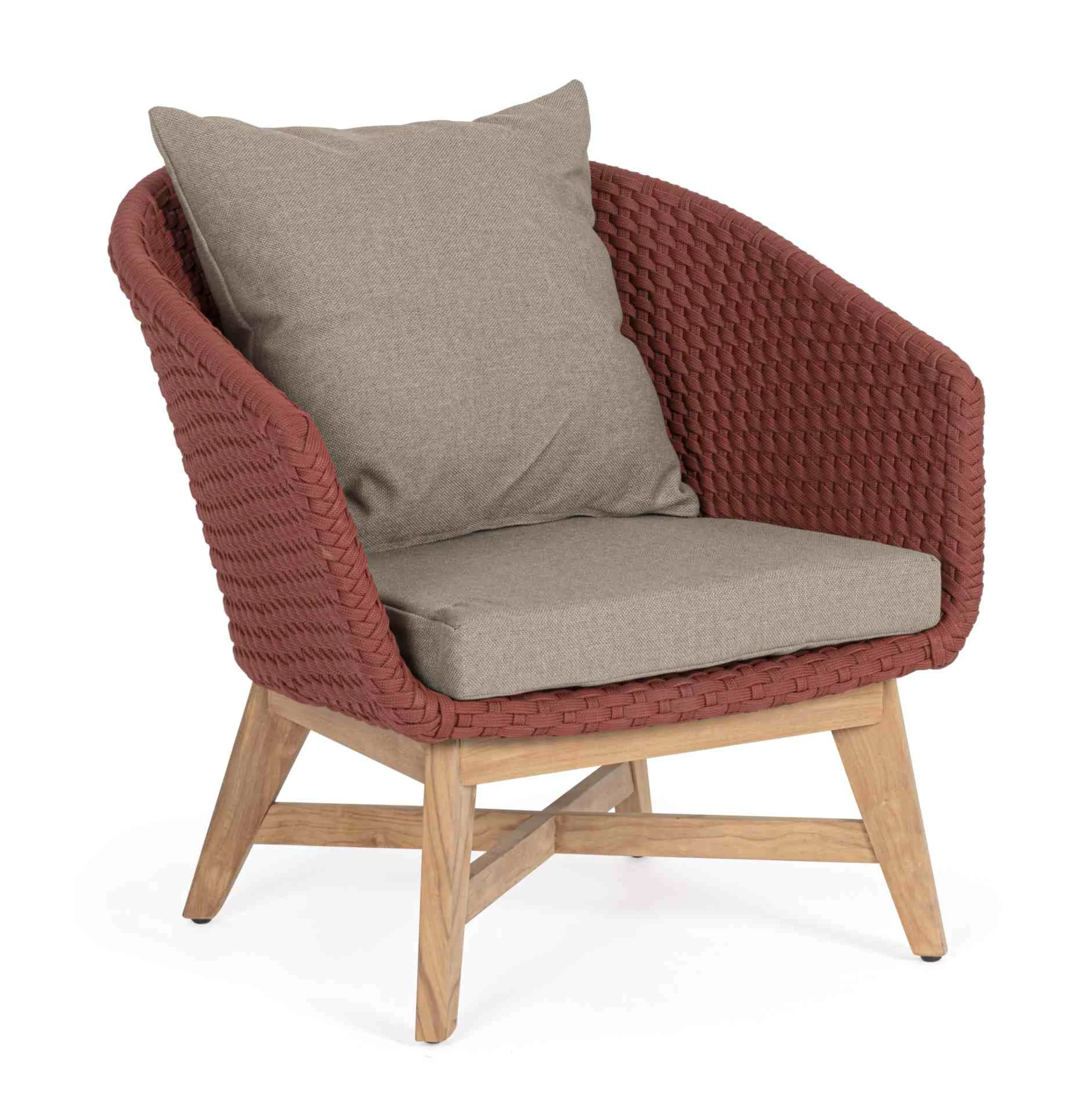 Gartensessel Coachella mit Kissen, Teakholz-Aluminium, modern, rot, Outdoor geeignet