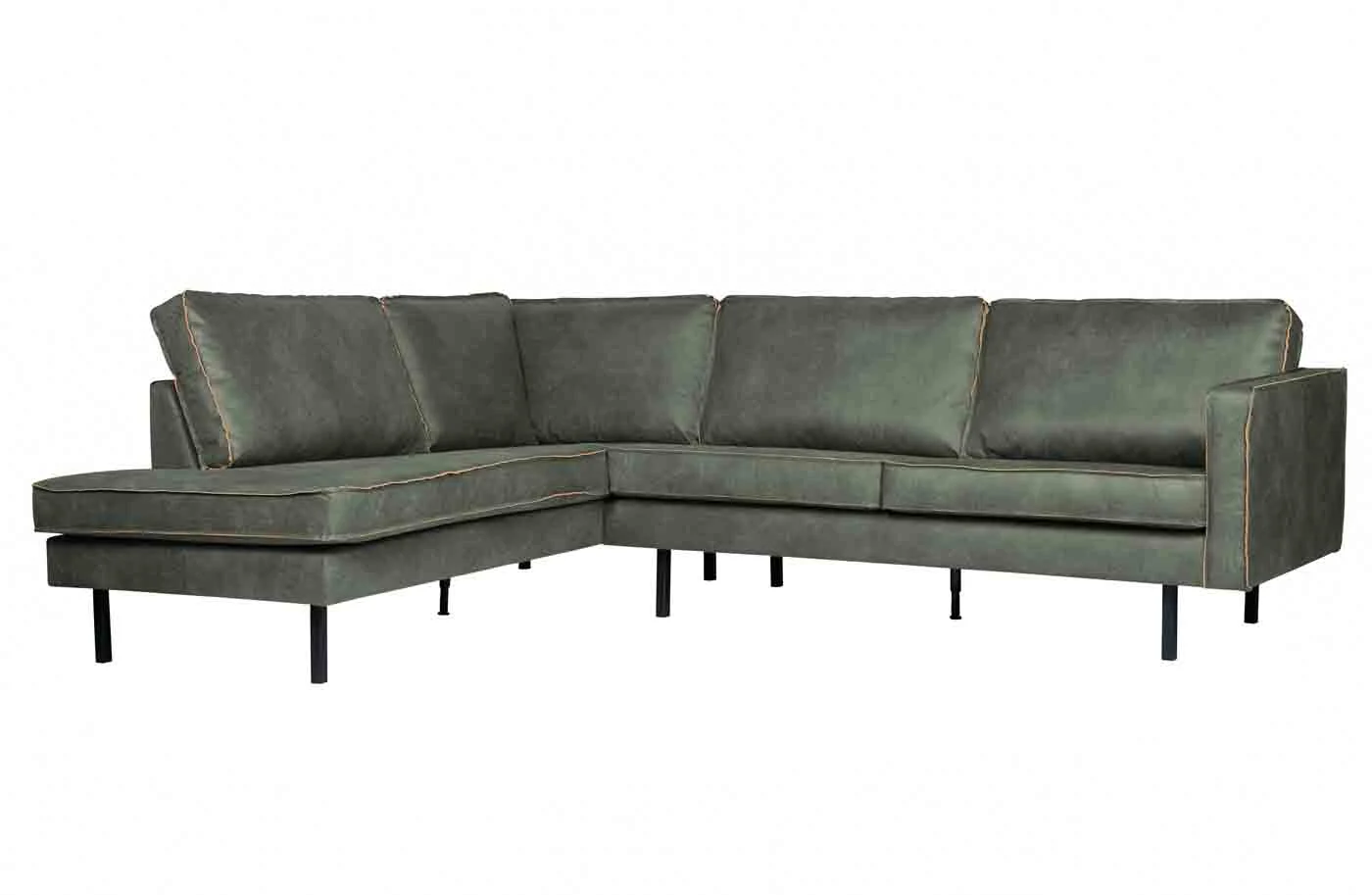 Ecksofa Rodeo in Lederoptik, modern linksseitig, Farbe Army Grün, 4-5 Sitzplätze