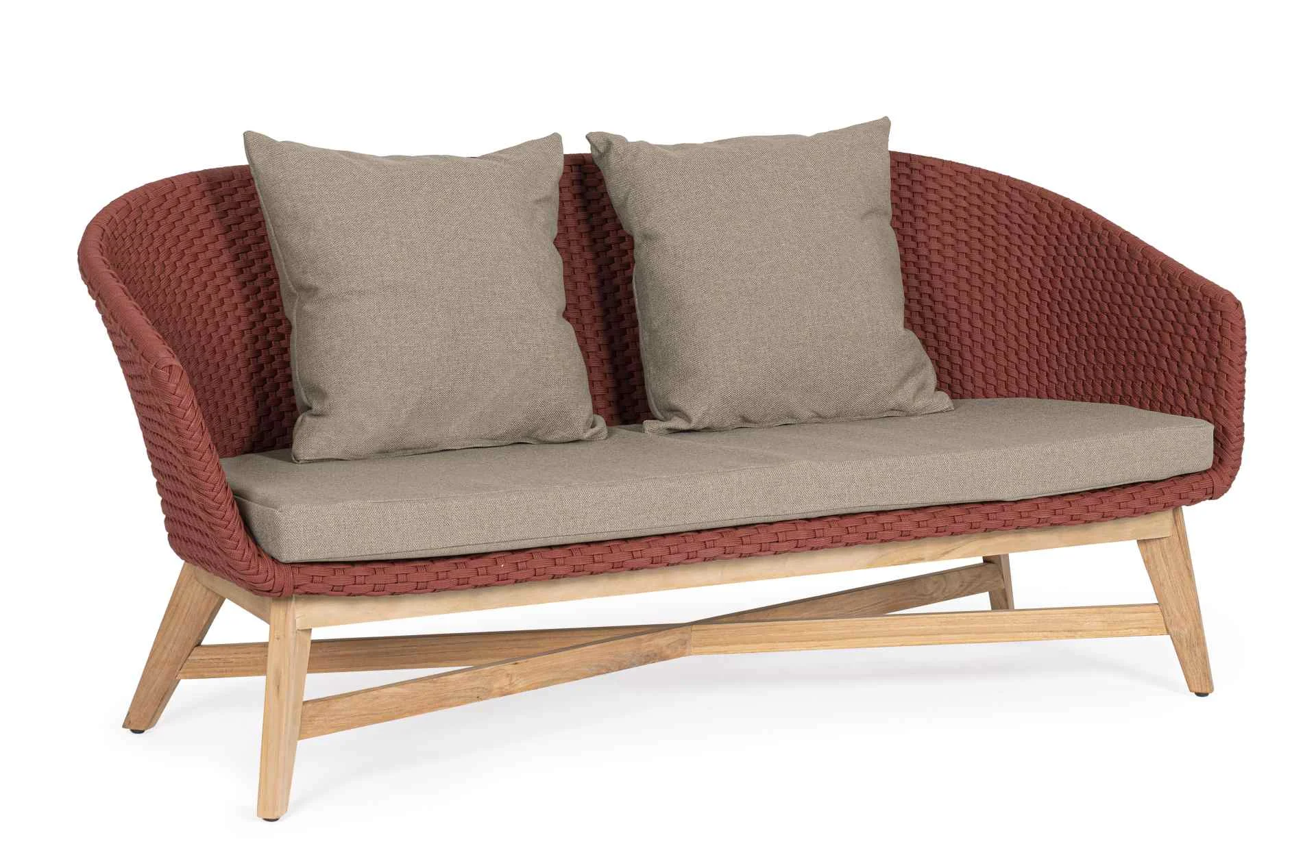 Gartensofa Coachella Teak und Aluminium, skandinavischer Stil, rot, mit abnehmbaren Kissen - Bizzotto