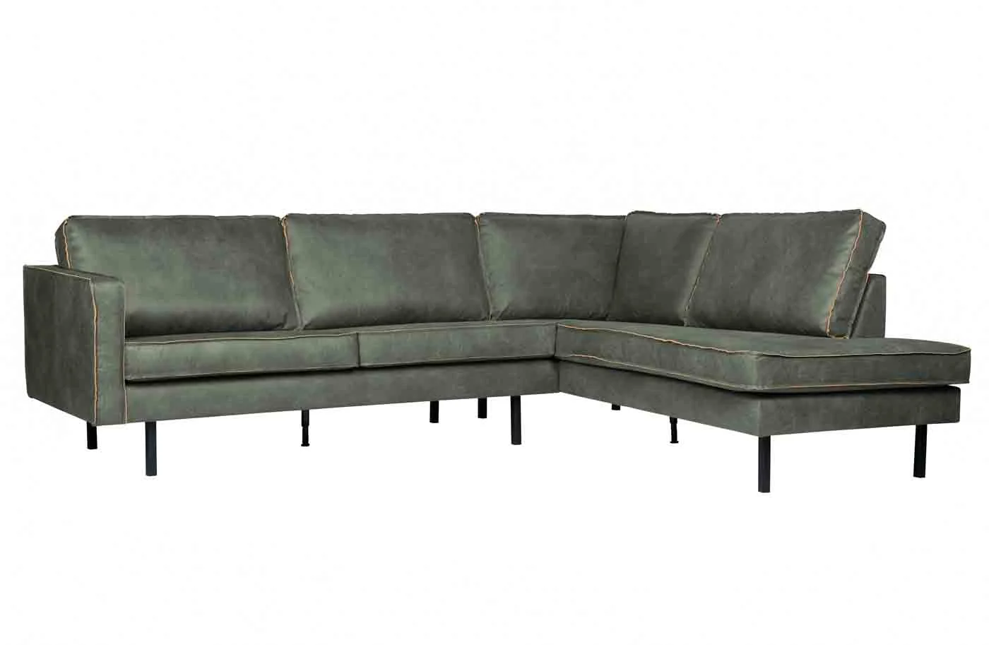 Ecksofa Rodeo Lederoptik, modern und komfortabel, rechts, armygrün, für 4–5 Personen - Woood