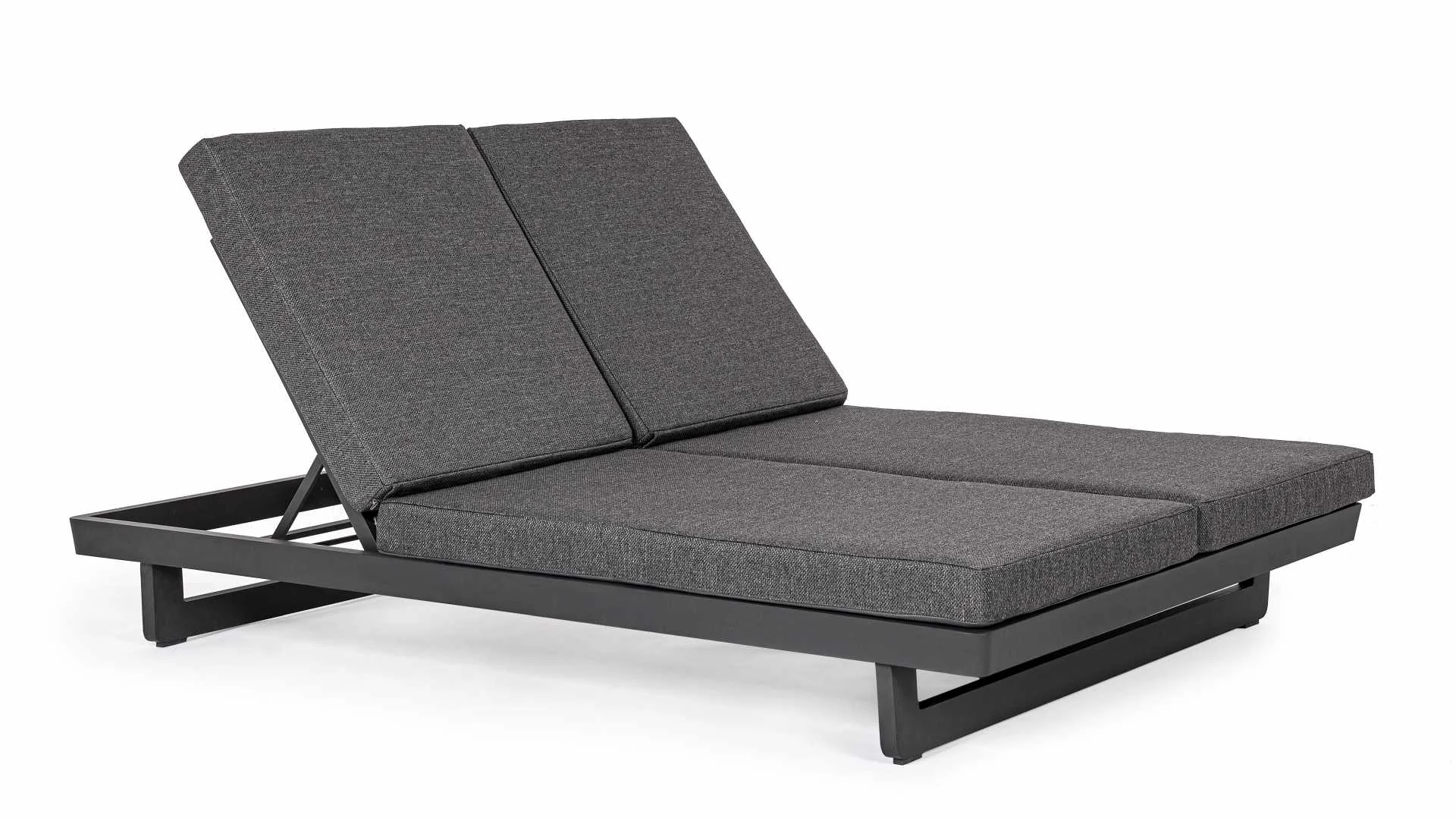 Gartenliege Infinity aus Aluminium und Olefin-Stoff, modern verstellbar, anthrazit, mit Kissen, Doppel