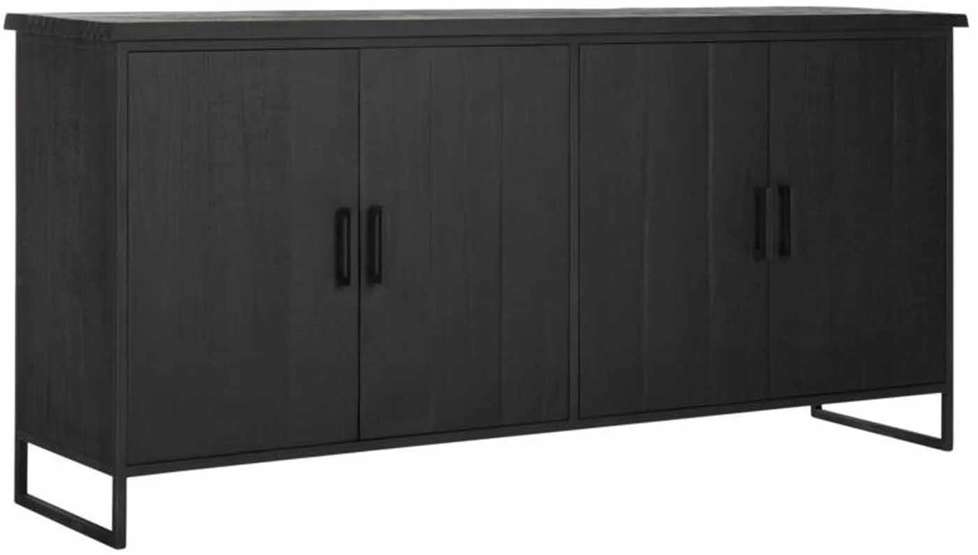 Sideboard Beam aus Teakholz, massives Design, Schwarz, Metallgestell, 190x47x90 cm - Must Living