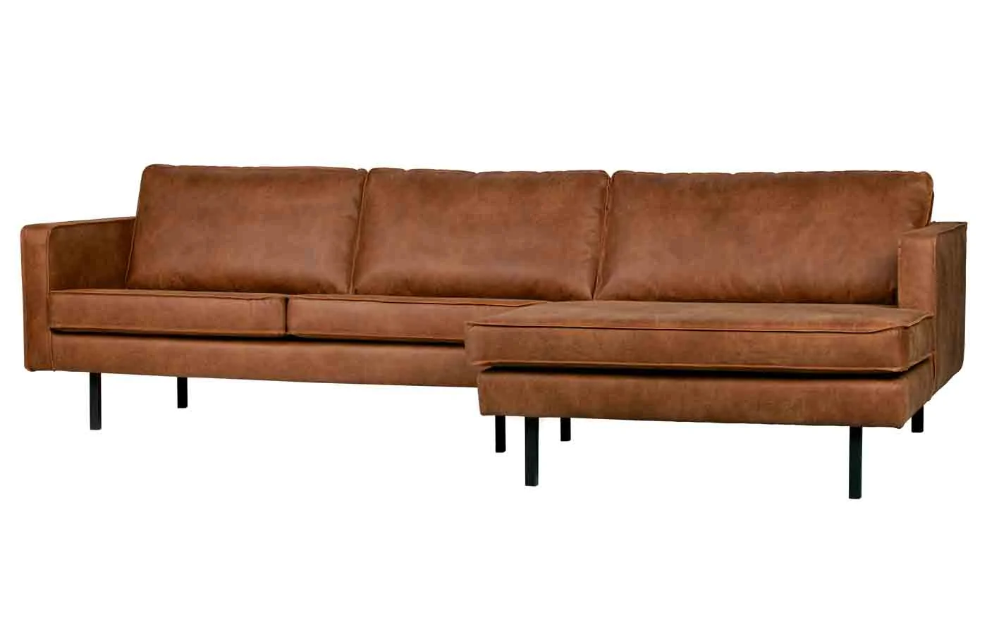Ecksofa Rodeo Chaiselongue Lederoptik, modern, rechts, cognacbraun, komfortabel und pflegeleicht - Woood