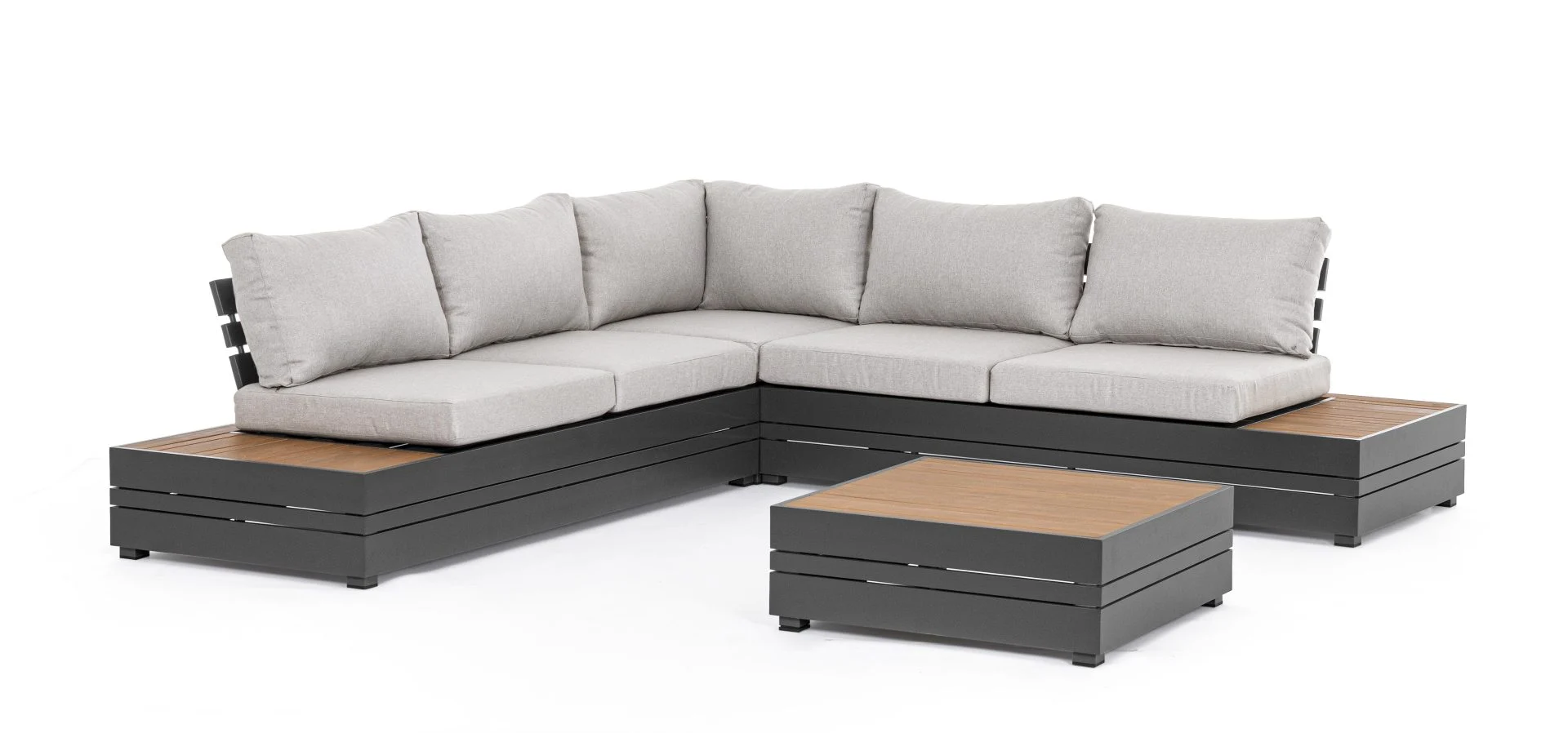 Gartensofa Osten aus Aluminium, modern gepolstert, anthrazit, abziehbare Kissen, 4–5 Sitzplätze - Bizzotto
