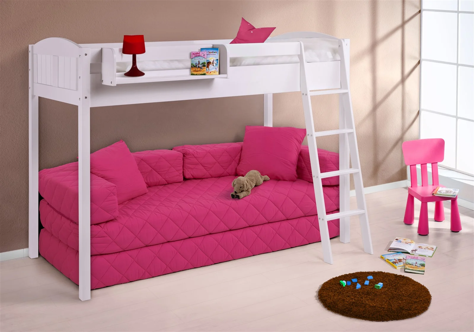 Hochbett Spielbett Bett - BENI XS - Kiefer Weiss