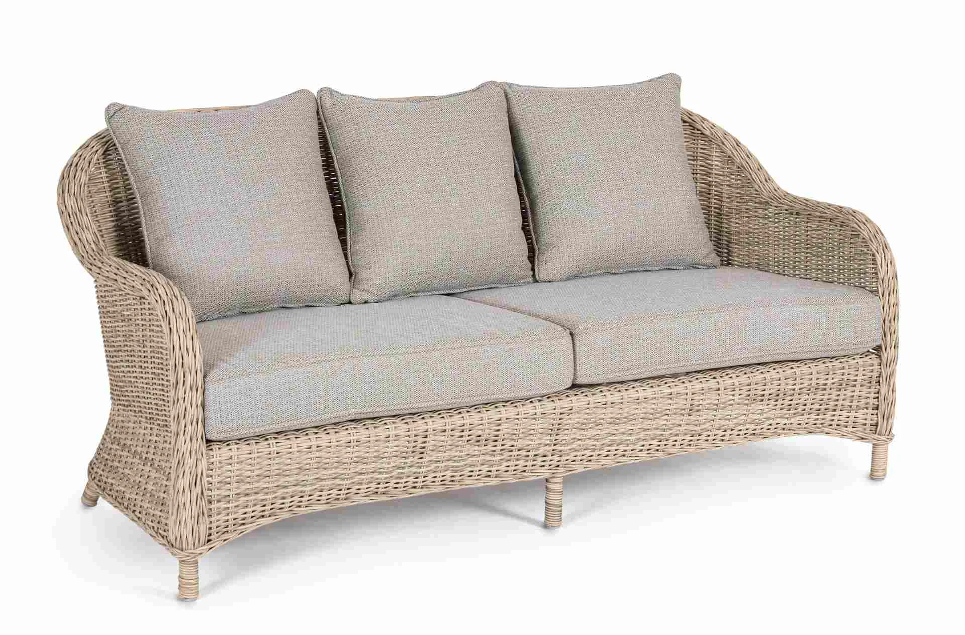 Gartensofa Aditya New mit Kissen, Geflecht und Aluminium, skandinavisch, sand-beige, Outdoor geeignet