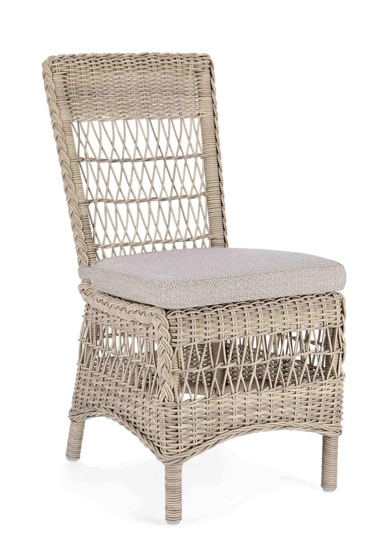 Gartenstuhl Jupiter Rattan und Aluminium, skandinavisch, natur, abnehmbares Sunproof Kissen - Bizzotto