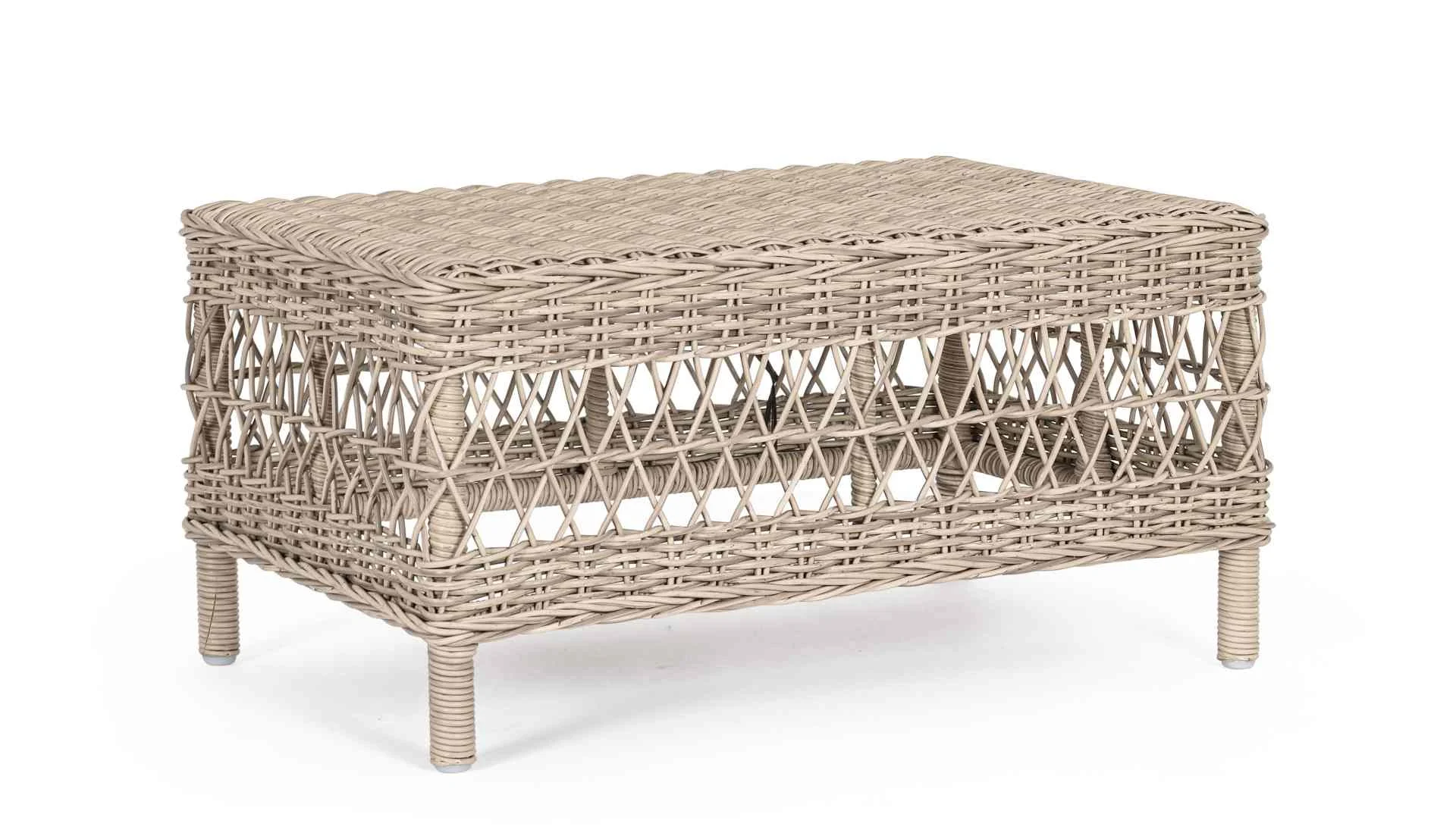 Gartencouchtisch Jupiter aus Kunstfaser-Geflecht, skandinavisch, natur, rechteckig, Outdoor