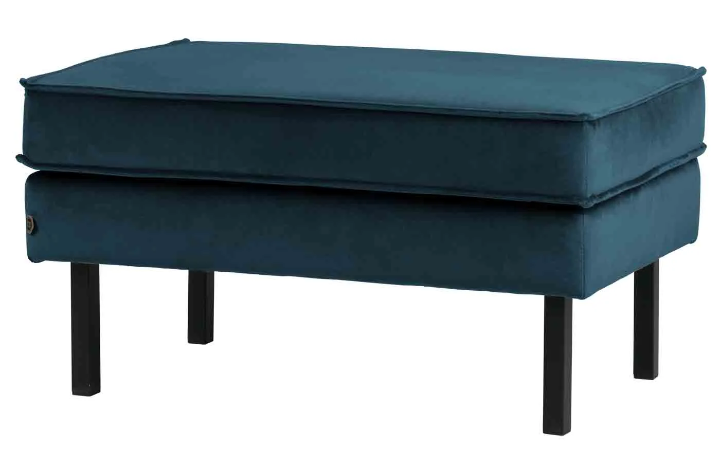Hocker Rodeo aus Samt, modern gepolstert, Blau, 4-Fuß-Gestell aus Metall, bequem für Dein Zuhause