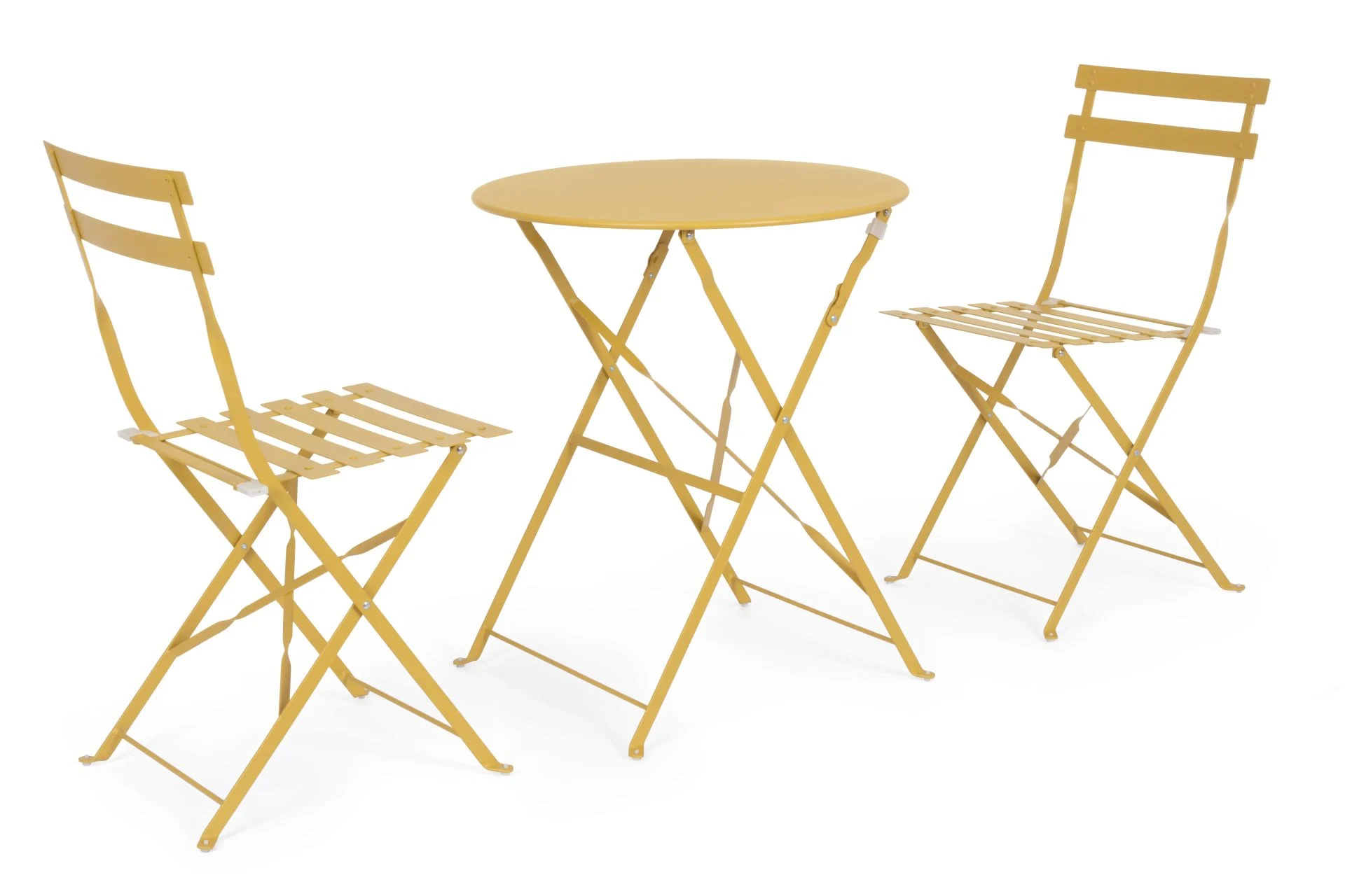 Gartenlounge Wissant aus Metall, klassisch klappbar, ocker, 2 Stühle und Tisch, pflegeleicht - Bizzotto