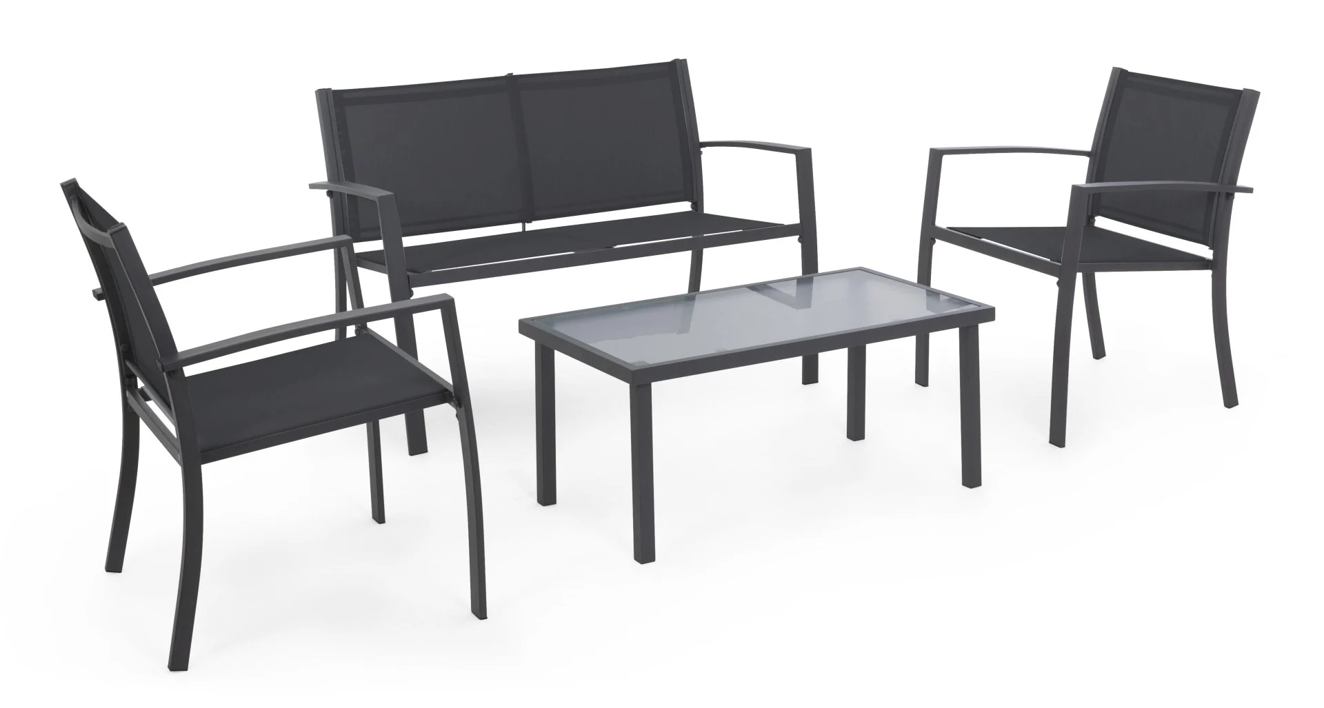 Gartenlounge Peder 4er-Set aus Metall und Textilene, klassisch, anthrazit, ideal für draußen