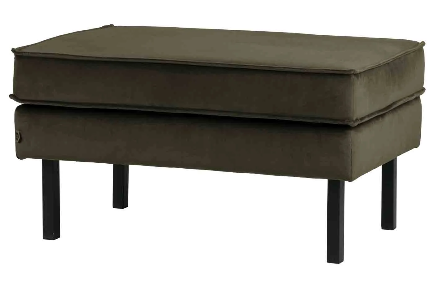 Hocker Rodeo aus Samt, modern gepolstert, dunkelgrün, rechteckig, Metallgestell schwarz - Woood