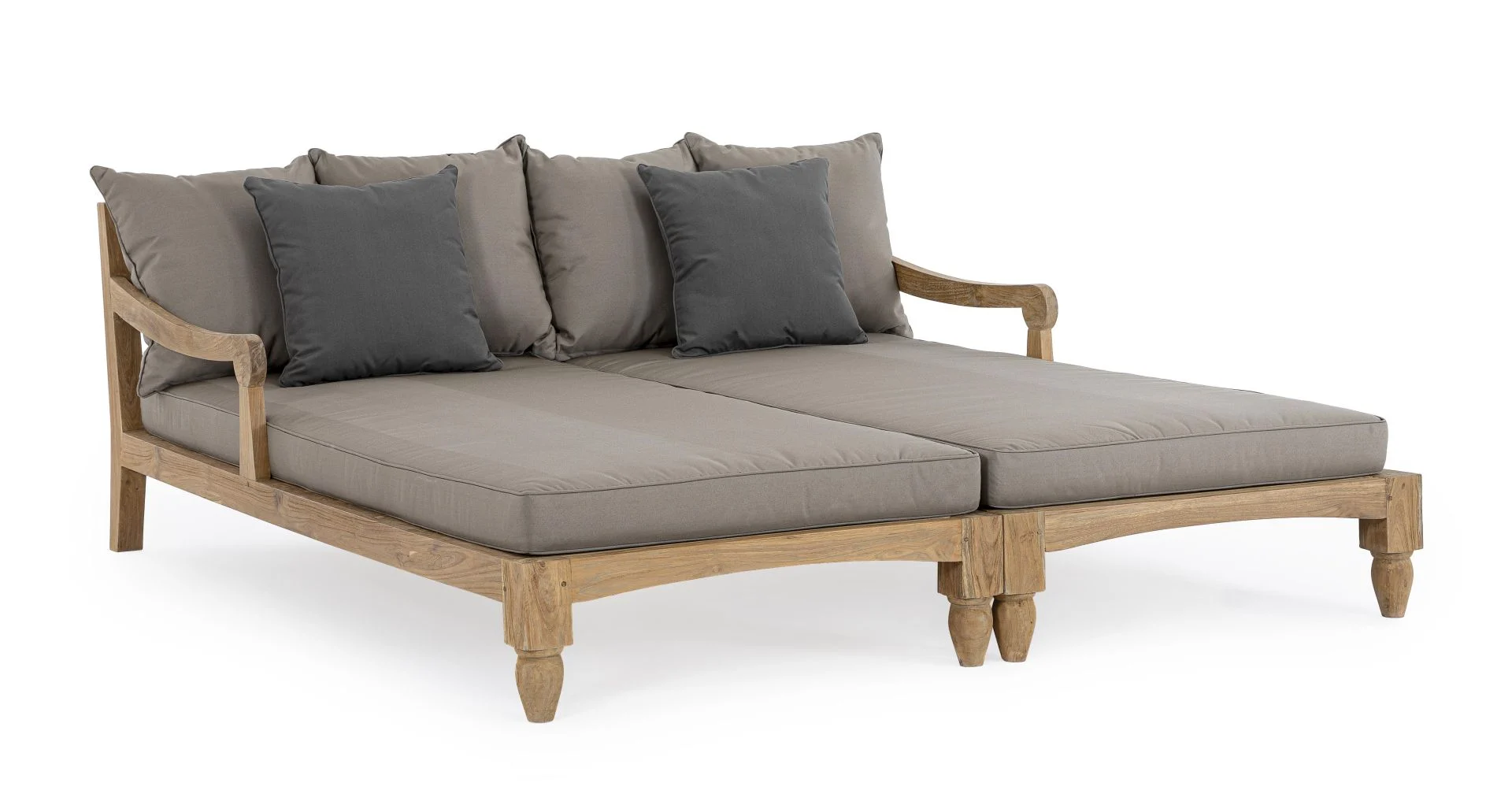 Daybed Bali aus Teakholz, modern und massiv, gepolstert in Grau, Kissen mit abnehmbarem Bezug - Bizzotto